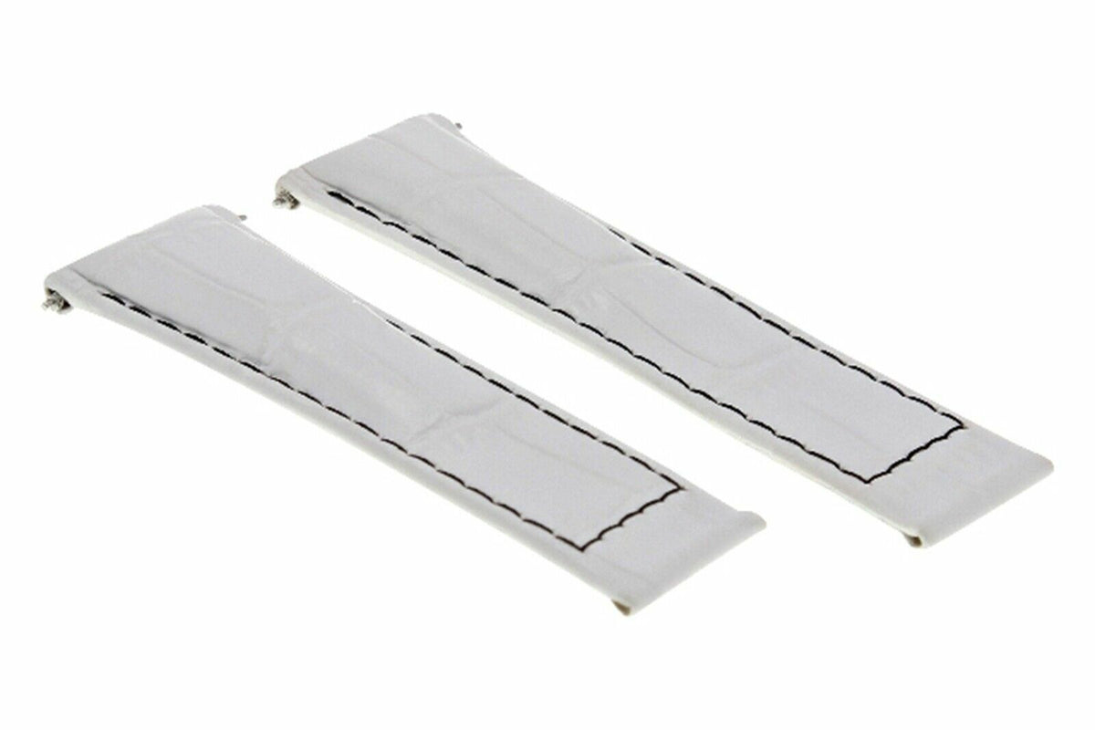 20MM LEATHER WATCH BAND STRAP FITS ALL ROLEX DAYTONA MODEL SHORT-MEDIUM ENDPIECE, White Black Stitching (Regular), view 4