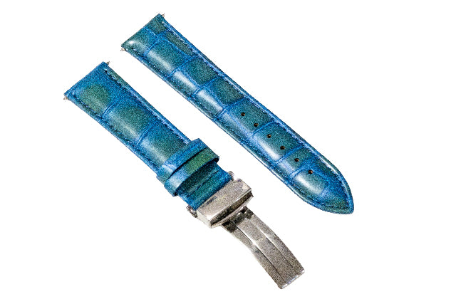 18MM Leather Watch Band Strap for Maurice Lacroix Deployment Clasp Light Blue