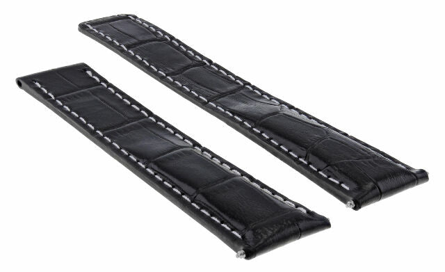 LEATHER STRAP WATCH BAND FOR DEPLOYMENT CLASP 20/18MM TAG HEUER WATCH BLACK WS