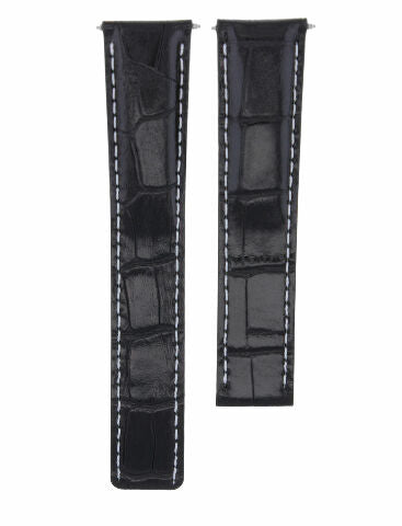 LEATHER STRAP WATCH BAND FOR DEPLOYMENT CLASP 20/18MM TAG HEUER WATCH BLACK WS