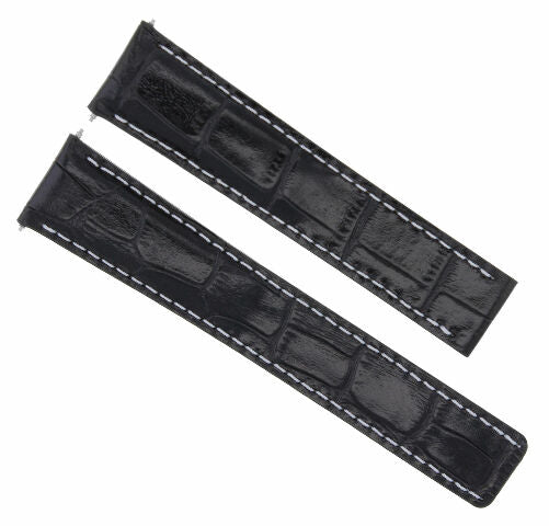 LEATHER STRAP WATCH BAND FOR DEPLOYMENT CLASP 20/18MM TAG HEUER WATCH BLACK WS