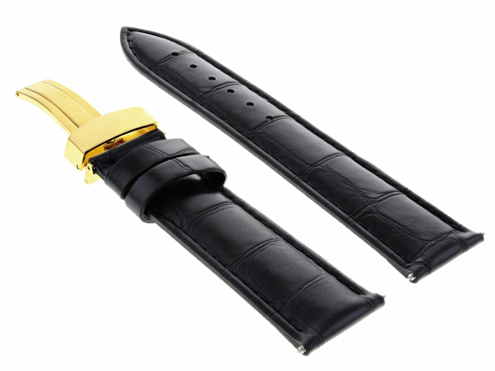 19MM LEATHER WATCH BAND STRAP DEPLOYMENT FOR AUDEMARS PIGUET WATCH BLACK GOLD