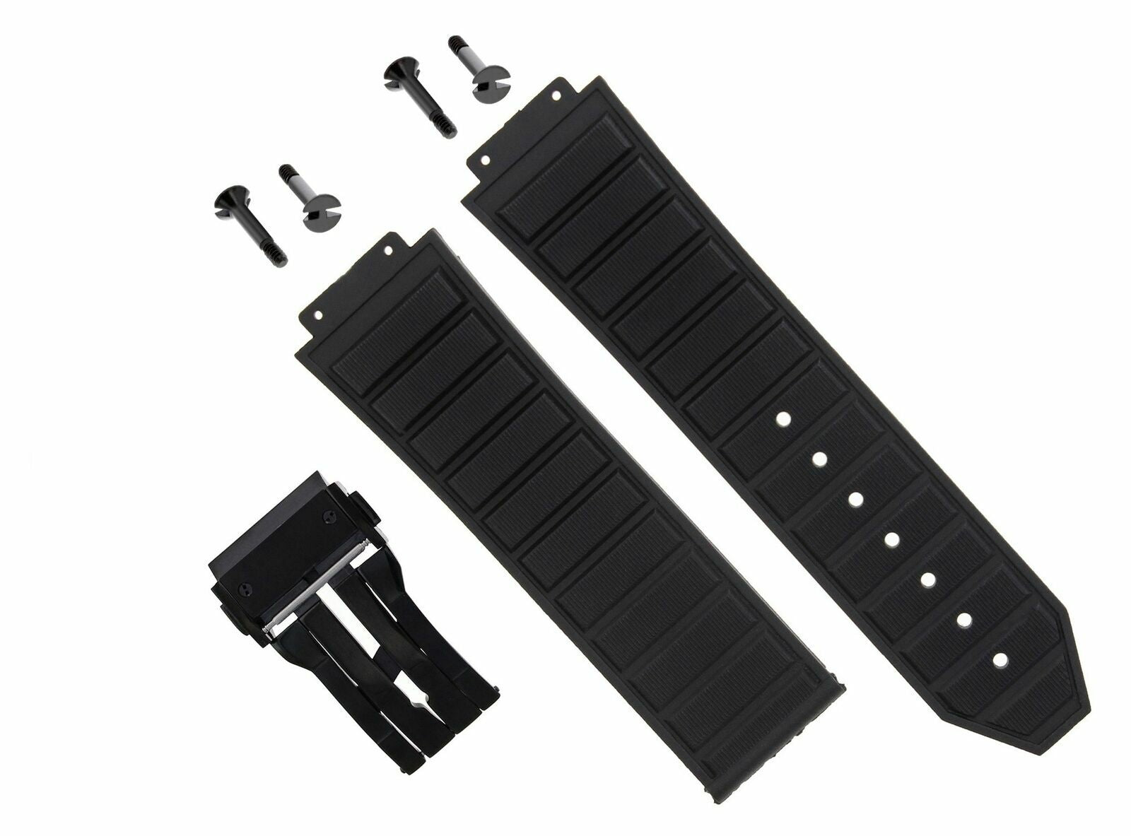 24MM RUBBER BAND STRAP FOR HUBLOT 44-45MM H BIG BANG + 4 BLACK SCREW+CLASP BLACK