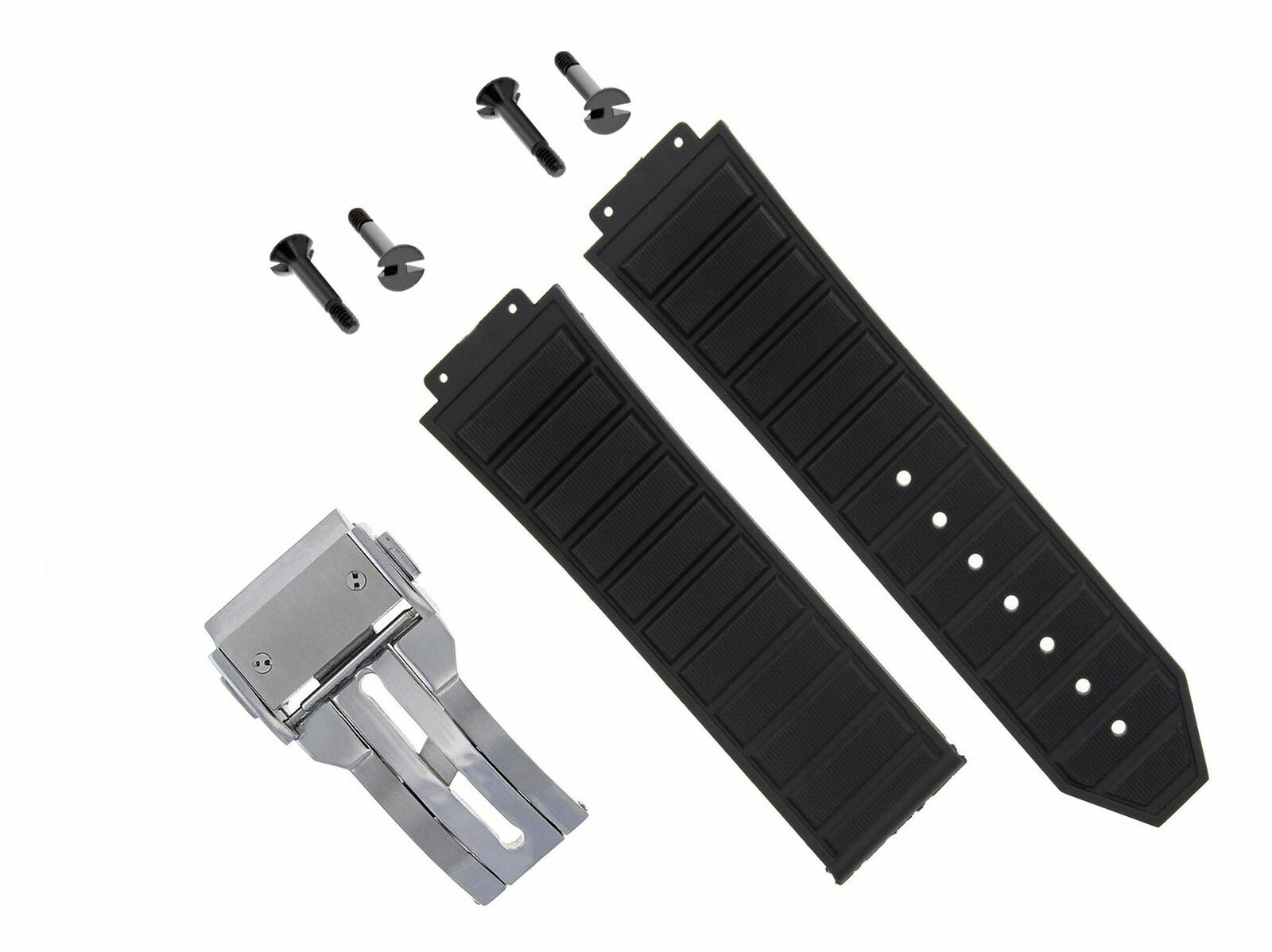 24MM RUBBER BAND STRAP FOR HUBLOT 44-45MM H BIG BANG + 4 BLACK SCREW BLACK