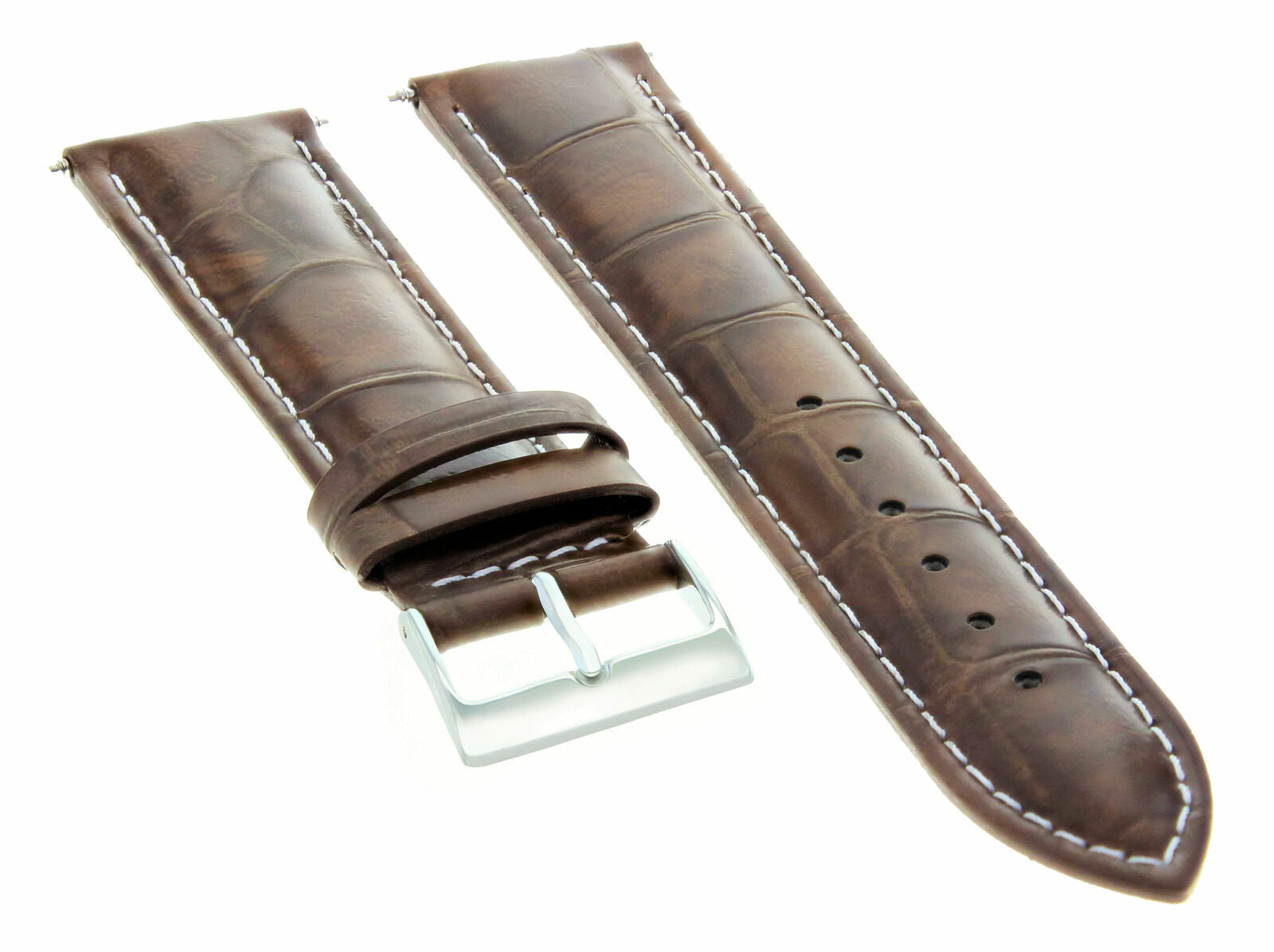 19MM LEATHER WATCH BAND STRAP FOR MOVADO MUSEUM WATCH LIGHT BROWN  WHITE STITCH