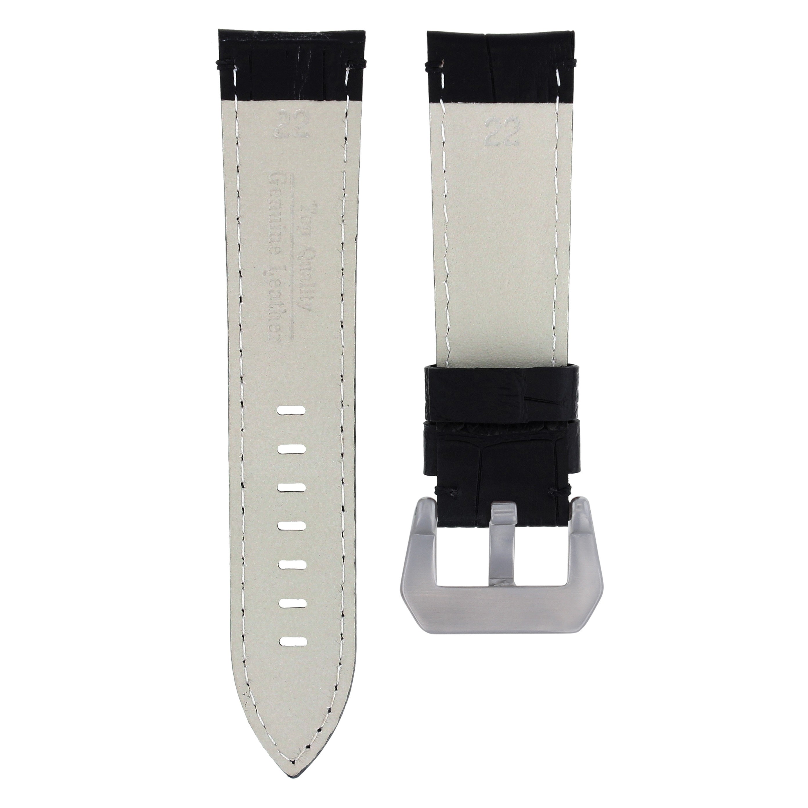 22MM LEATHER BAND STRAP FOR MONTBLANC TIMEWALKER WATCH BLACK WHITE STITCHING