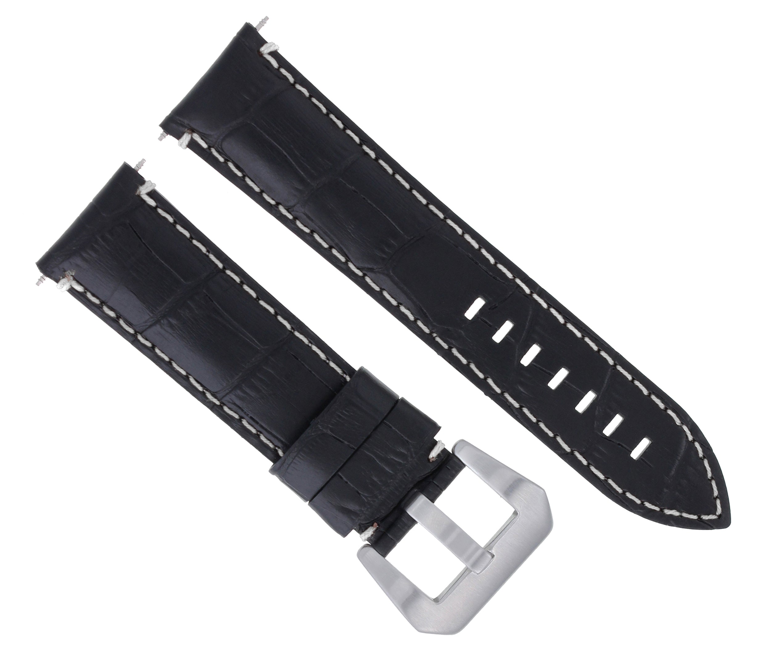 22MM LEATHER BAND STRAP FOR MONTBLANC TIMEWALKER WATCH BLACK WHITE STITCHING