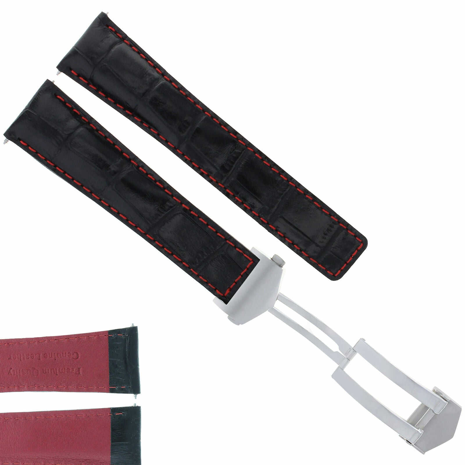 22MM LEATHER STRAP BAND CLASP FOR TAG HEUER CARRERA MONACO FC5037/39 BLACK RED S