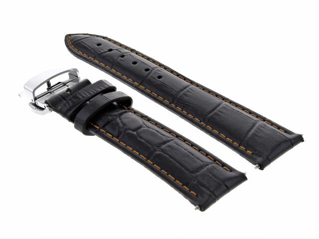 18MM LEATHER STRAP BAND DEPLOYMENT CLASP FOR CERTINA BLACK ORANGE STITCHING 3B
