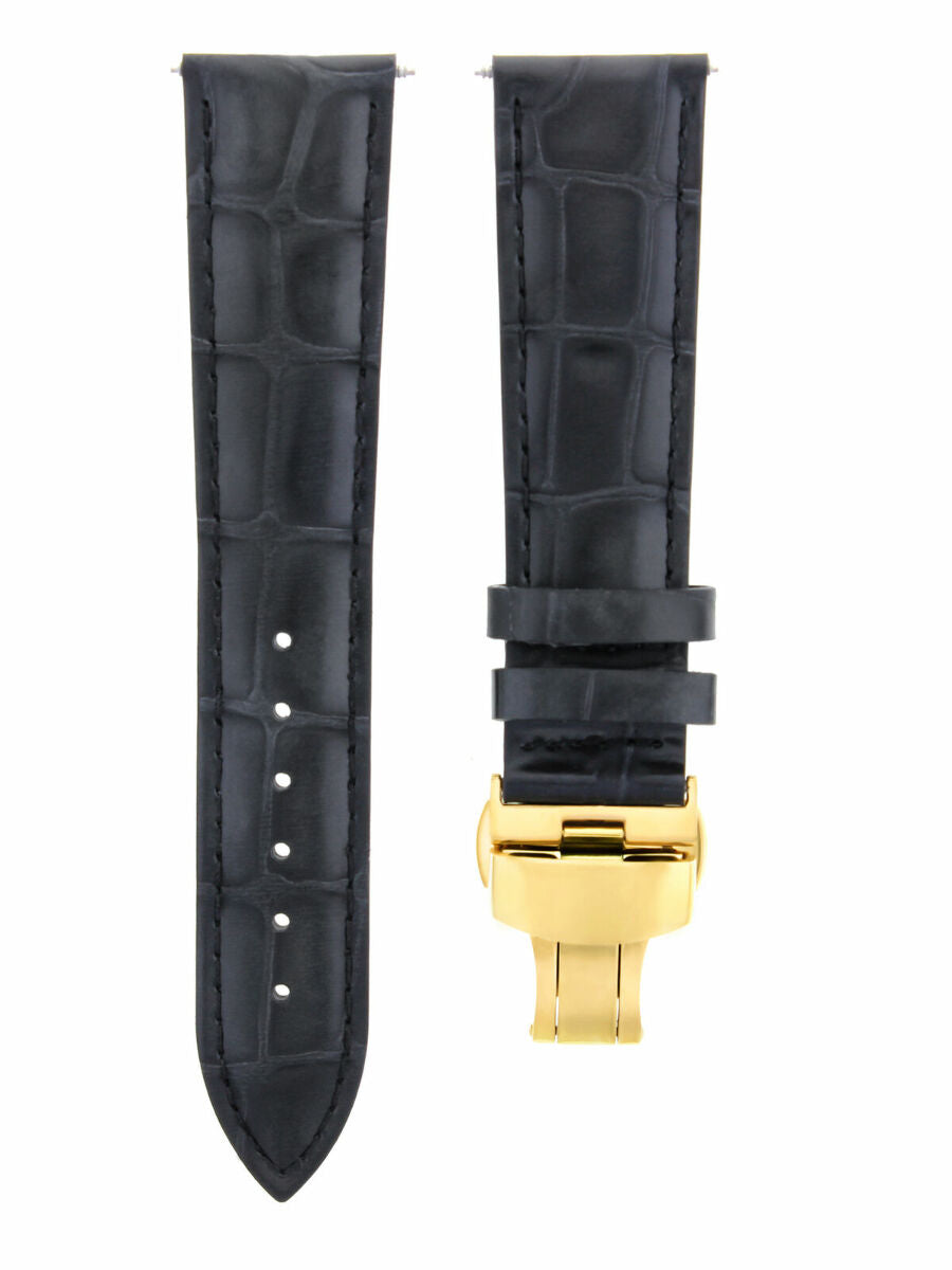 19MM LEATHER STRAP WATCH BAND FOR LONGINES WATCH DEPLOYMENT CLASP BLACK GOLD