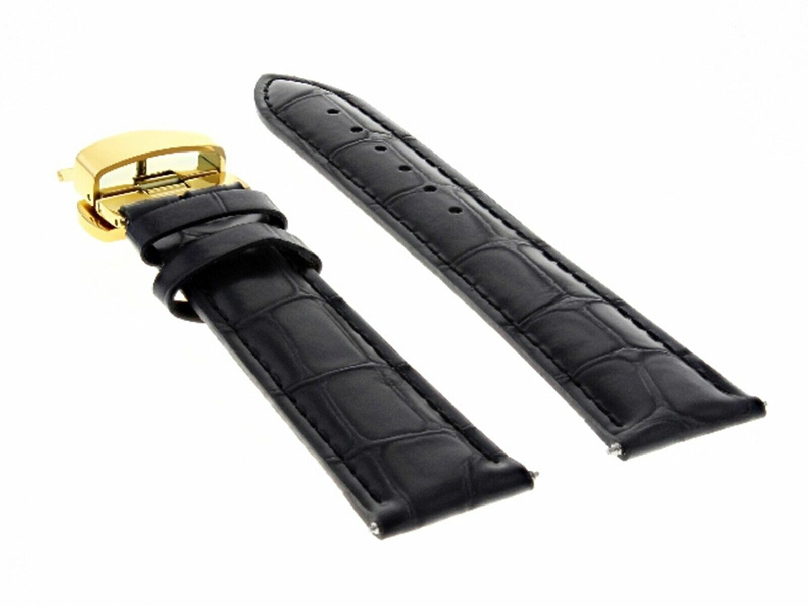 18MM LEATHER STRAP BAND FOR LONGINES WATCH DEPLOYMENT BUCKLE CLASP BLACK GOLD