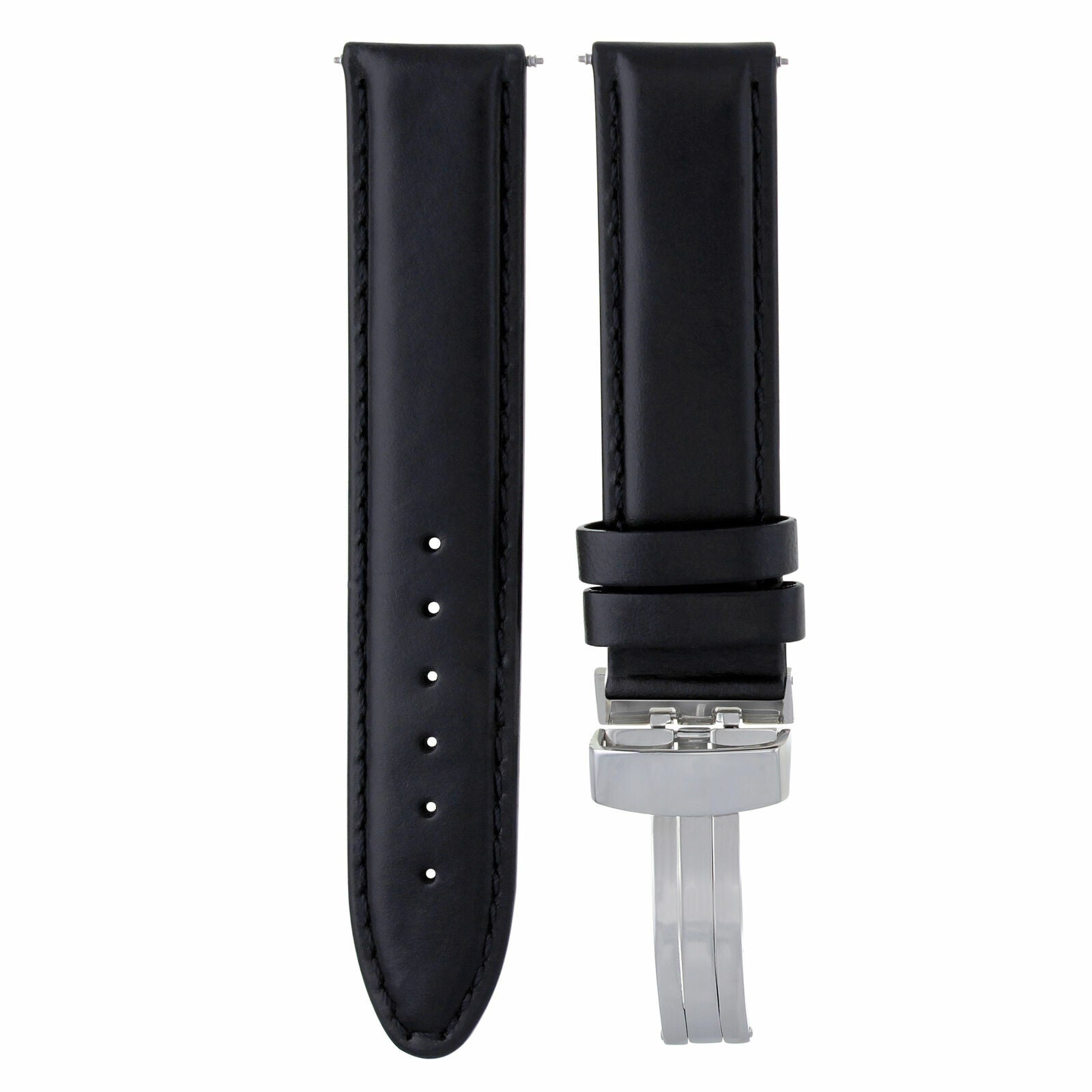 20MM LEATHER STRAP BAND SMOOTH CLASP FOR 41MM OMEGA SEAMASTER 2531.80 BLACK