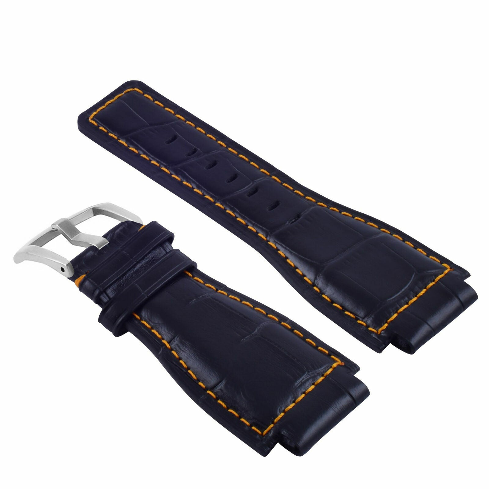 24MM LEATHER WATCH BAND STRAP FOR BELL & ROSS BR-01-BR-03 WATCH BLUE ORANGE STIT