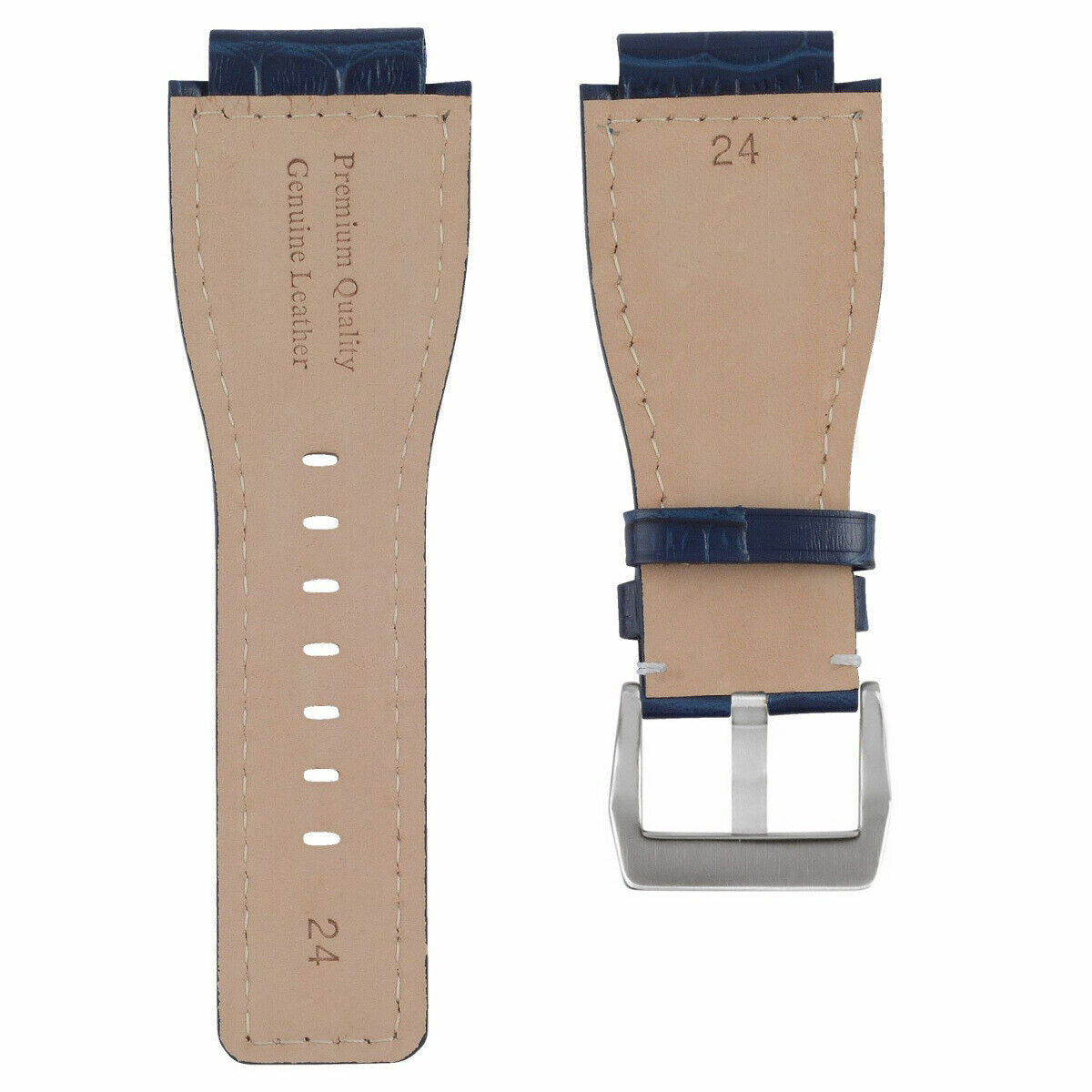 24MM LEATHER WATCH BAND STRAP FOR BELL & ROSS BR-01-BR-03 WATCH BLUE ORANGE STIT