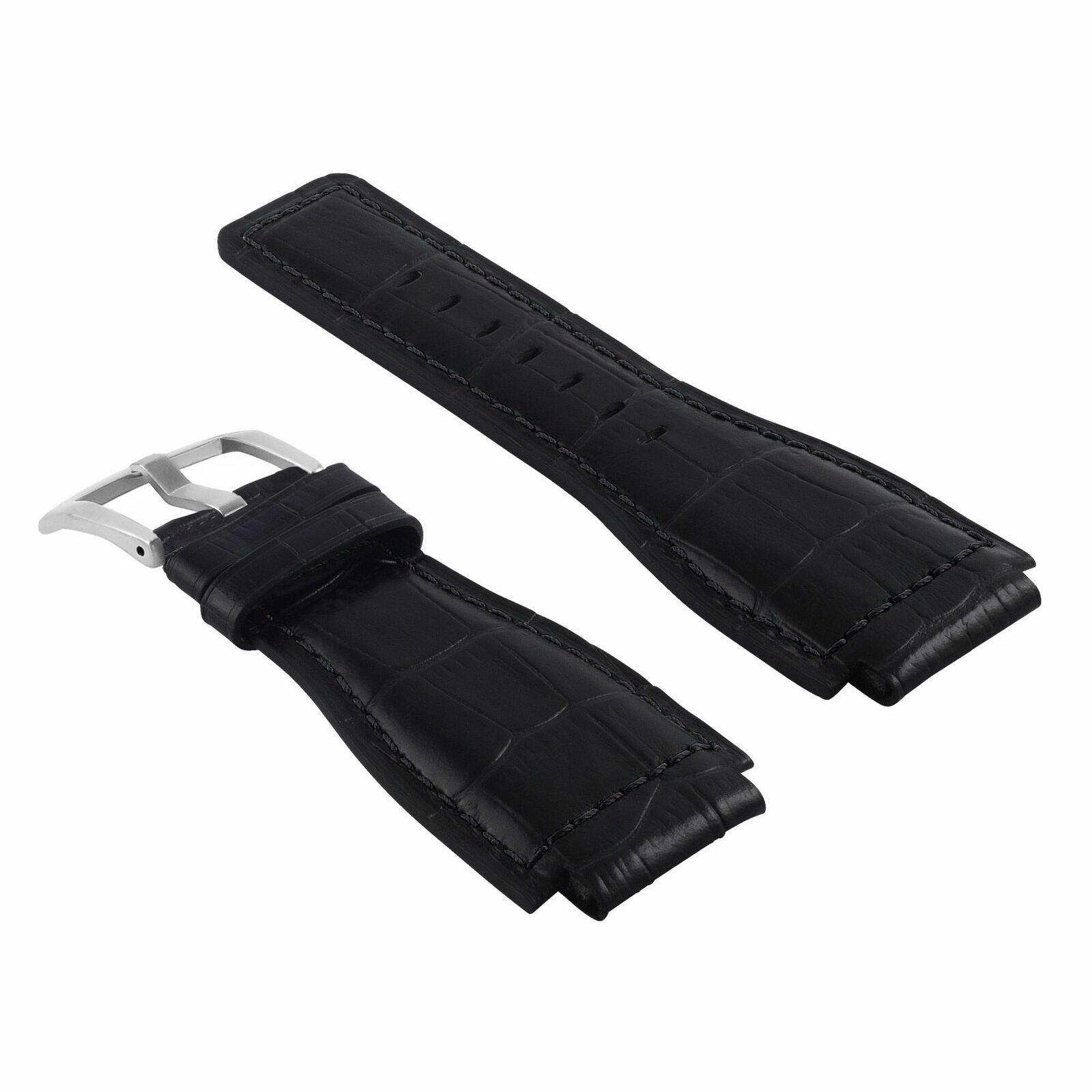 24MM LEATHER WATCH BAND STRAP FOR BELL & ROSS BR-01-BR-03 BLACK BUCKLE TOP QLTY