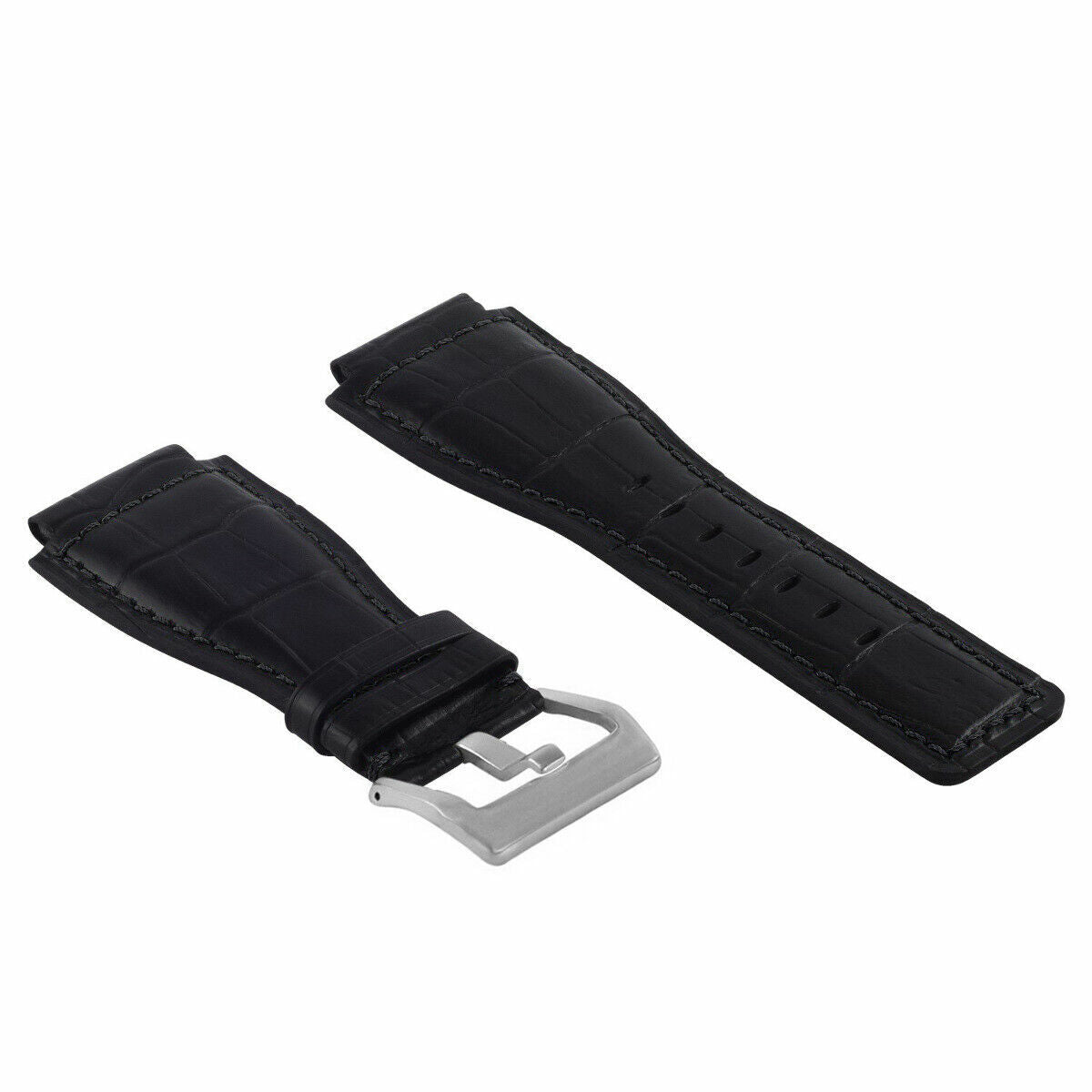 24MM LEATHER WATCH BAND STRAP FOR BELL & ROSS BR-01-BR-03 BLACK BUCKLE TOP QLTY