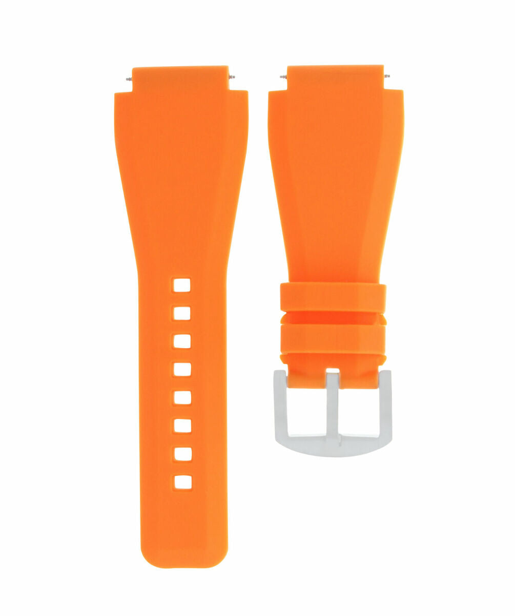 24MM RUBBER BAND STRAP FOR BELL ROSS BR-01-BR-03 B & R WATCH ORANGE BRUSH BUCKLE