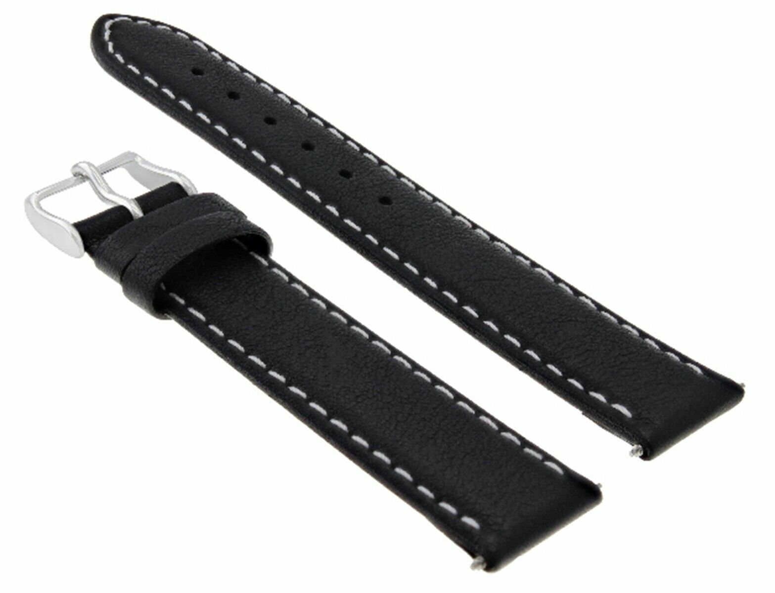 24MM SMOOTH LEATHER STRAP BAND FOR MONTBLANC WATCH WATERPROOF BLACK WHITE STITCH