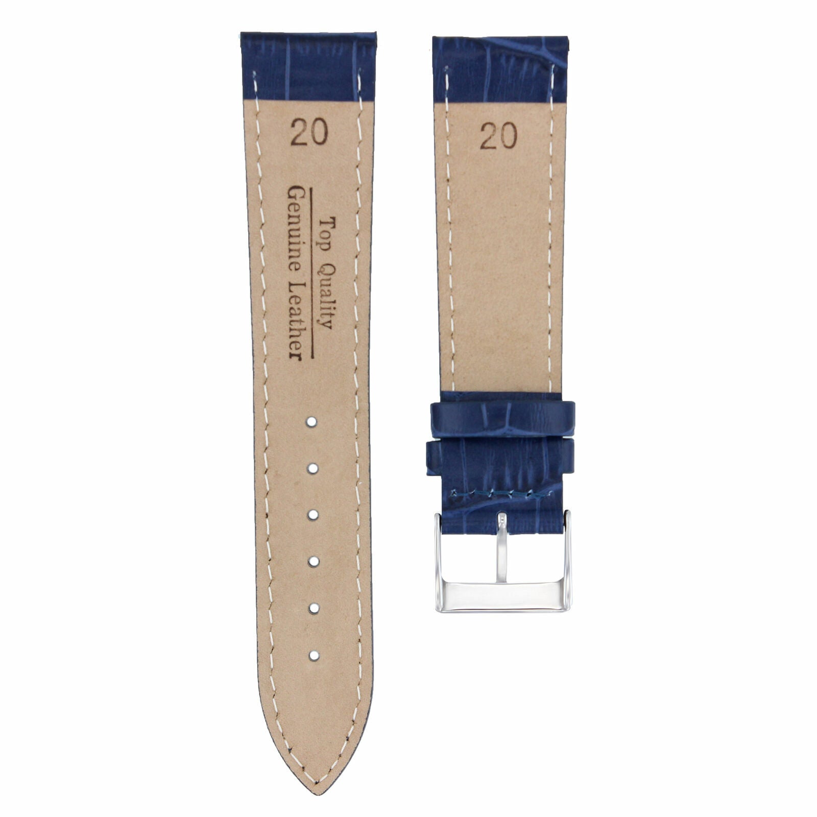 20MM LEATHER WATCH STRAP BAND FOR ROLEX DATE , AIRKING 20/18MM BLUE WHITE STITCH