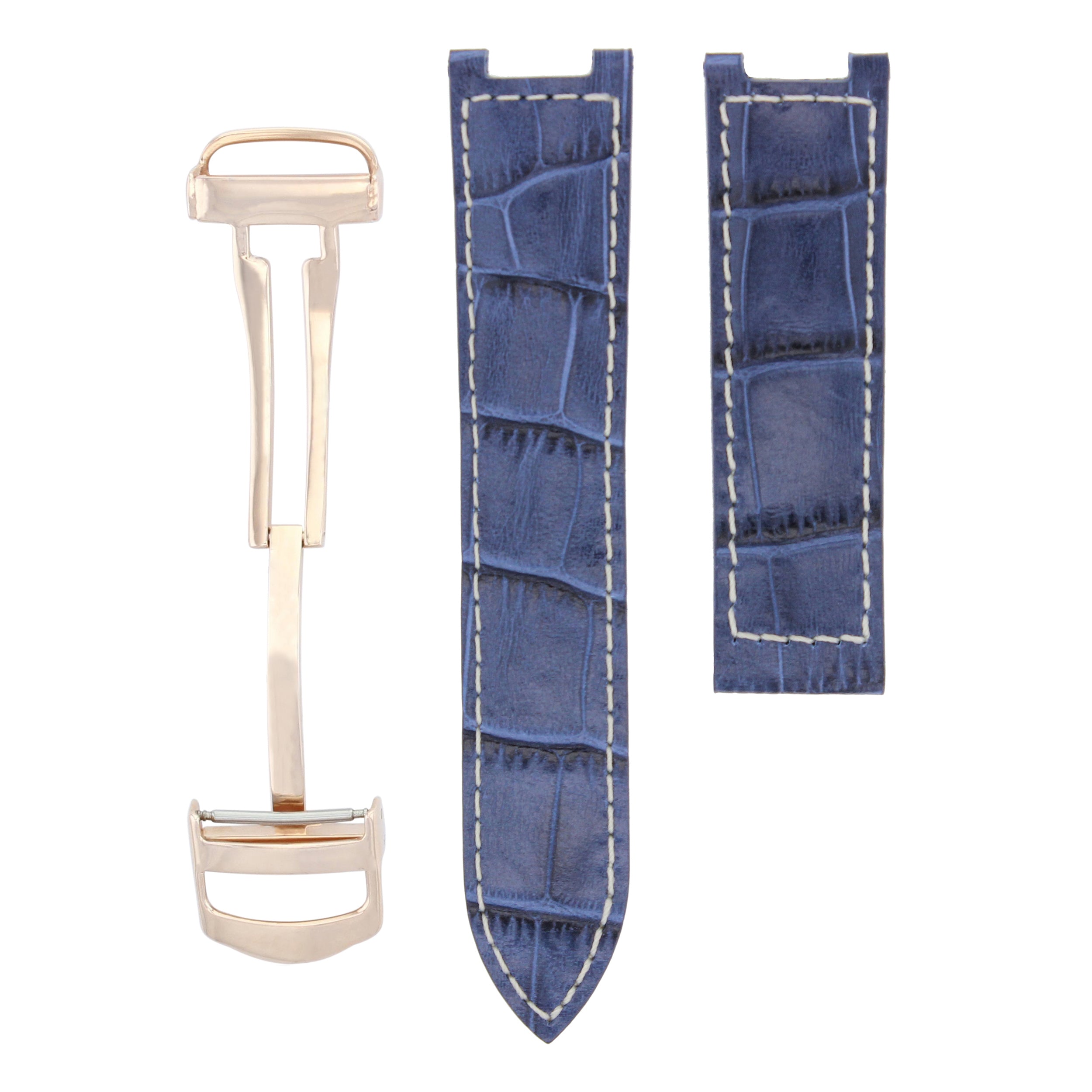 LEATHER BAND STRAP FOR PASHA DE CARTIER WATCH  DEPLOY CLASP 20MM BLUE WS ROSE