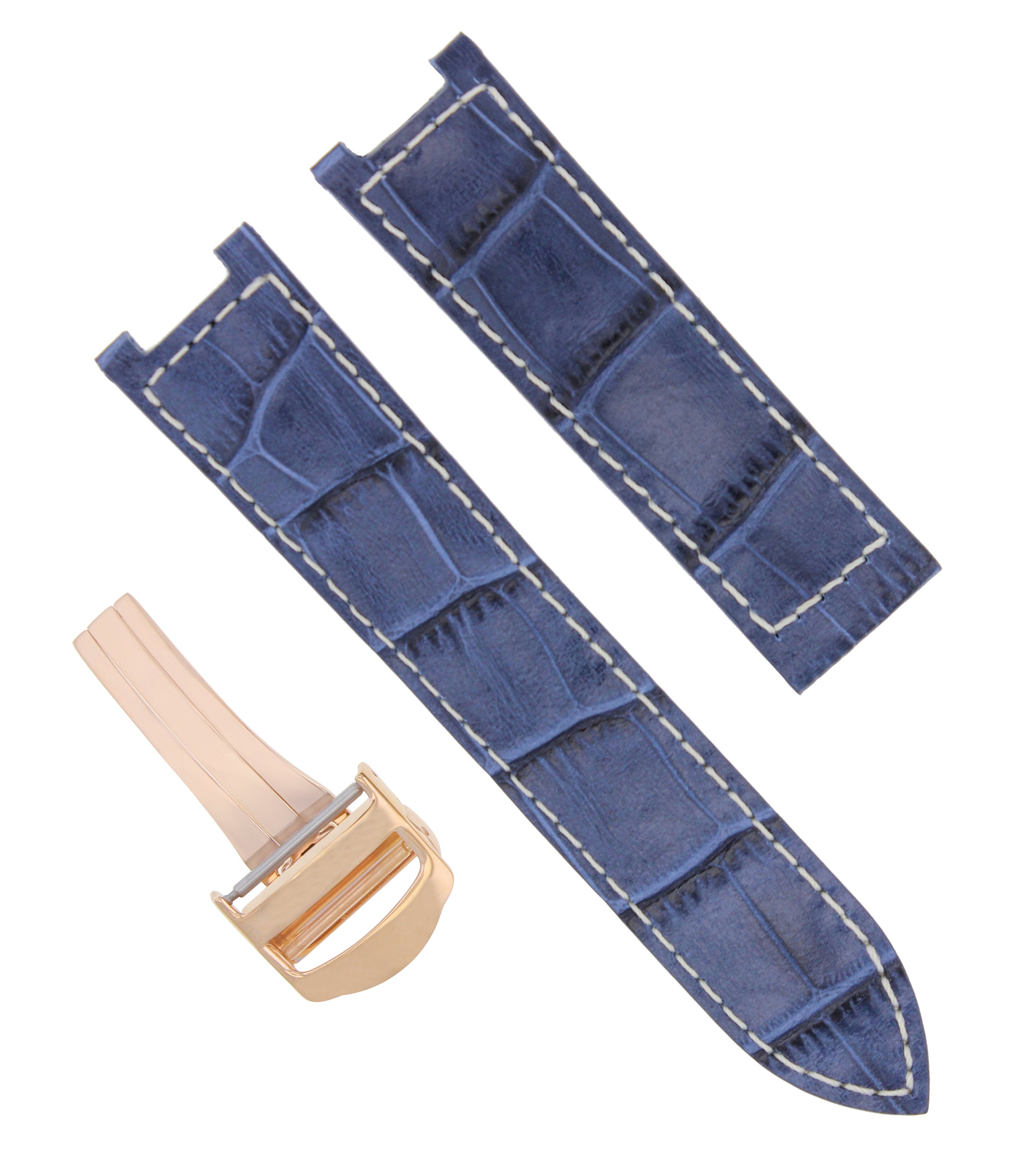 LEATHER BAND STRAP FOR PASHA DE CARTIER WATCH  DEPLOY CLASP 20MM BLUE WS ROSE