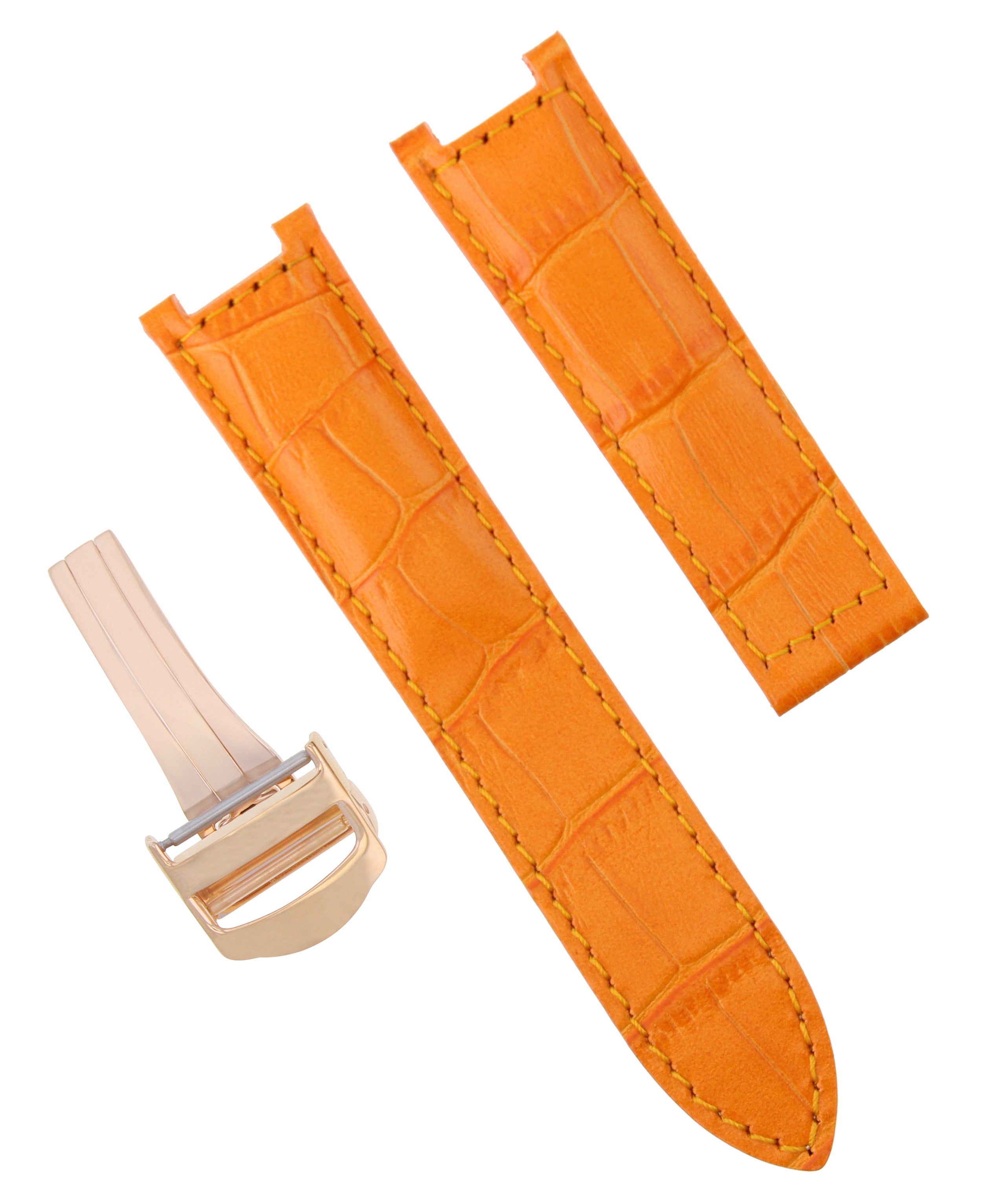 LEATHER WATCH BAND DEPLOYMENT CLASP FIT CARTIER PASHA 20MM ORANGE ROSE GOLD
