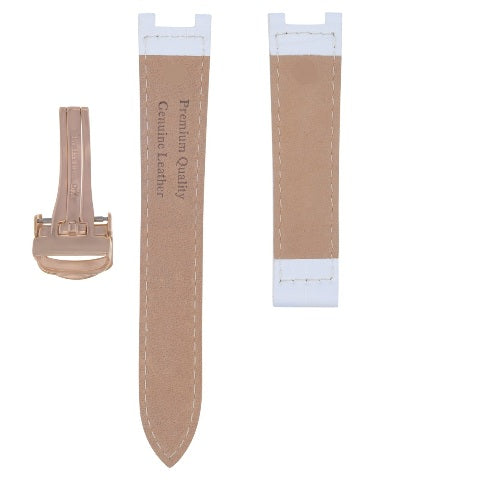 LEATHER WATCH BAND STRAP DEPLOYMENT CLASP FOR FIT CARTIER PASHA 20MM WHITE ROSE