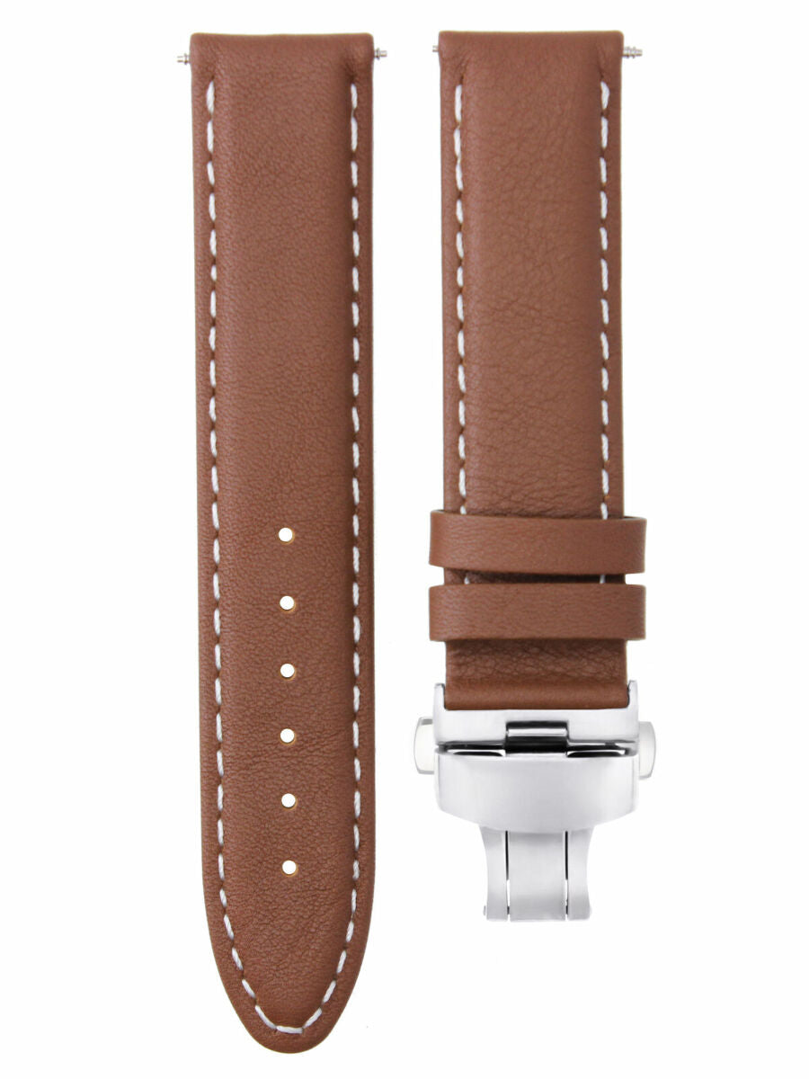 20MM SMOOTH LEATHER STRAP BAND DEPLOYMENT FOR BAUME MERCIER CAPELAND L/BROWN WS