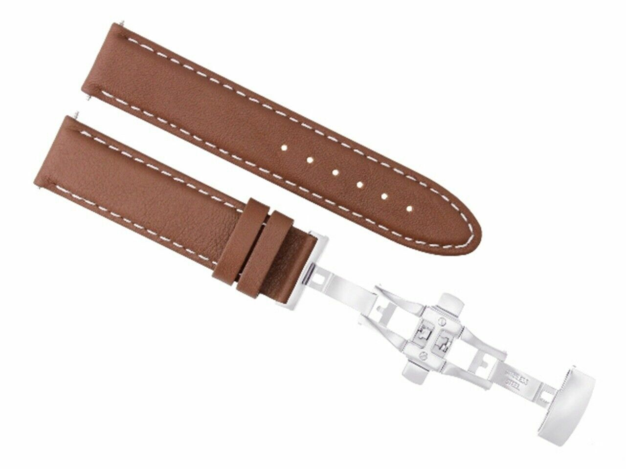 20MM SMOOTH LEATHER STRAP BAND DEPLOYMENT FOR BAUME MERCIER CAPELAND L/BROWN WS