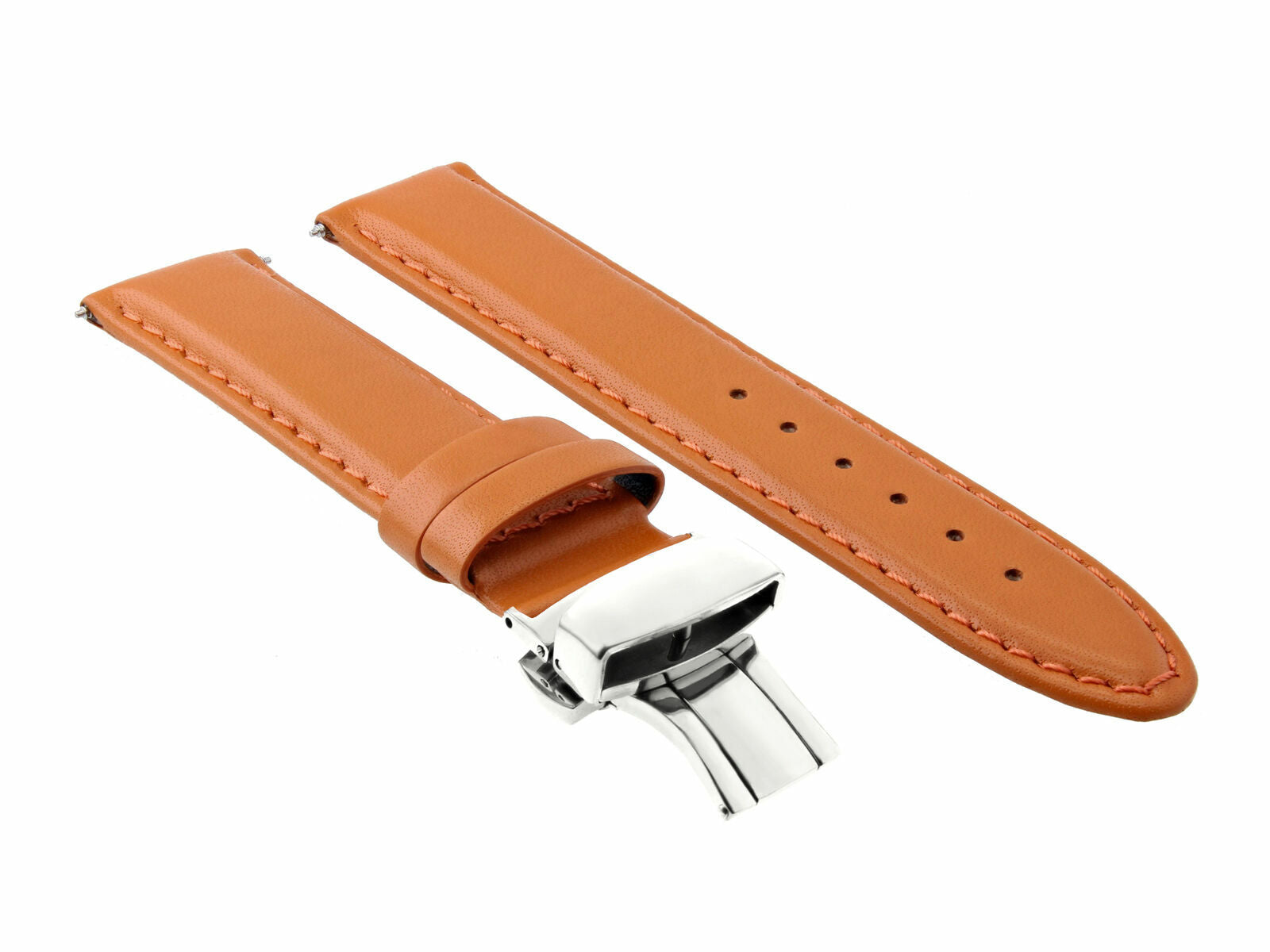 18MM LEATHER STRAP SMOOTH BAND DEPLOY CLASP FOR OMEGA SEAMASTER PLANET ORANGE