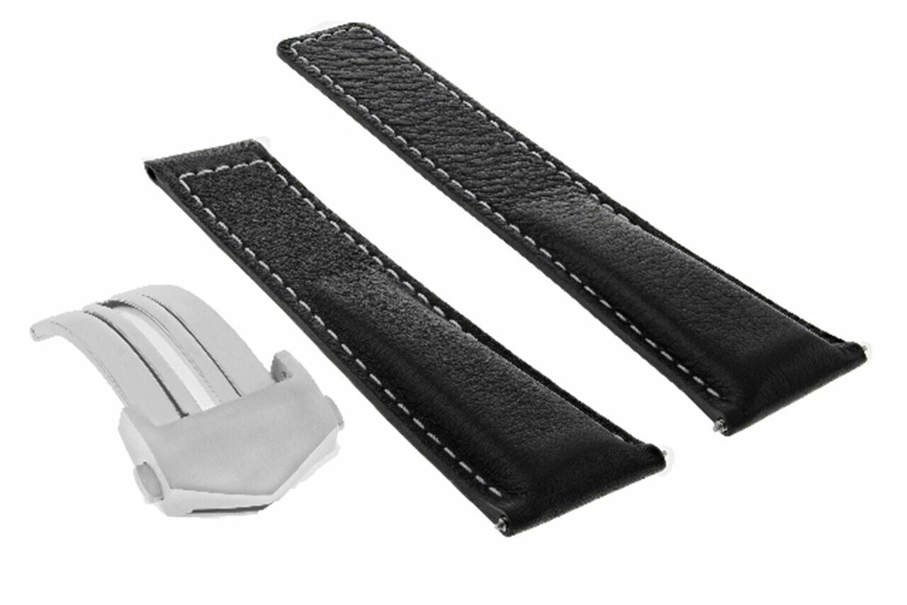 20MM LEATHER WATCH STRAP BAND BUCKLE CLASP FOR TAG HEUER CARRERA WATCH BLACK WS