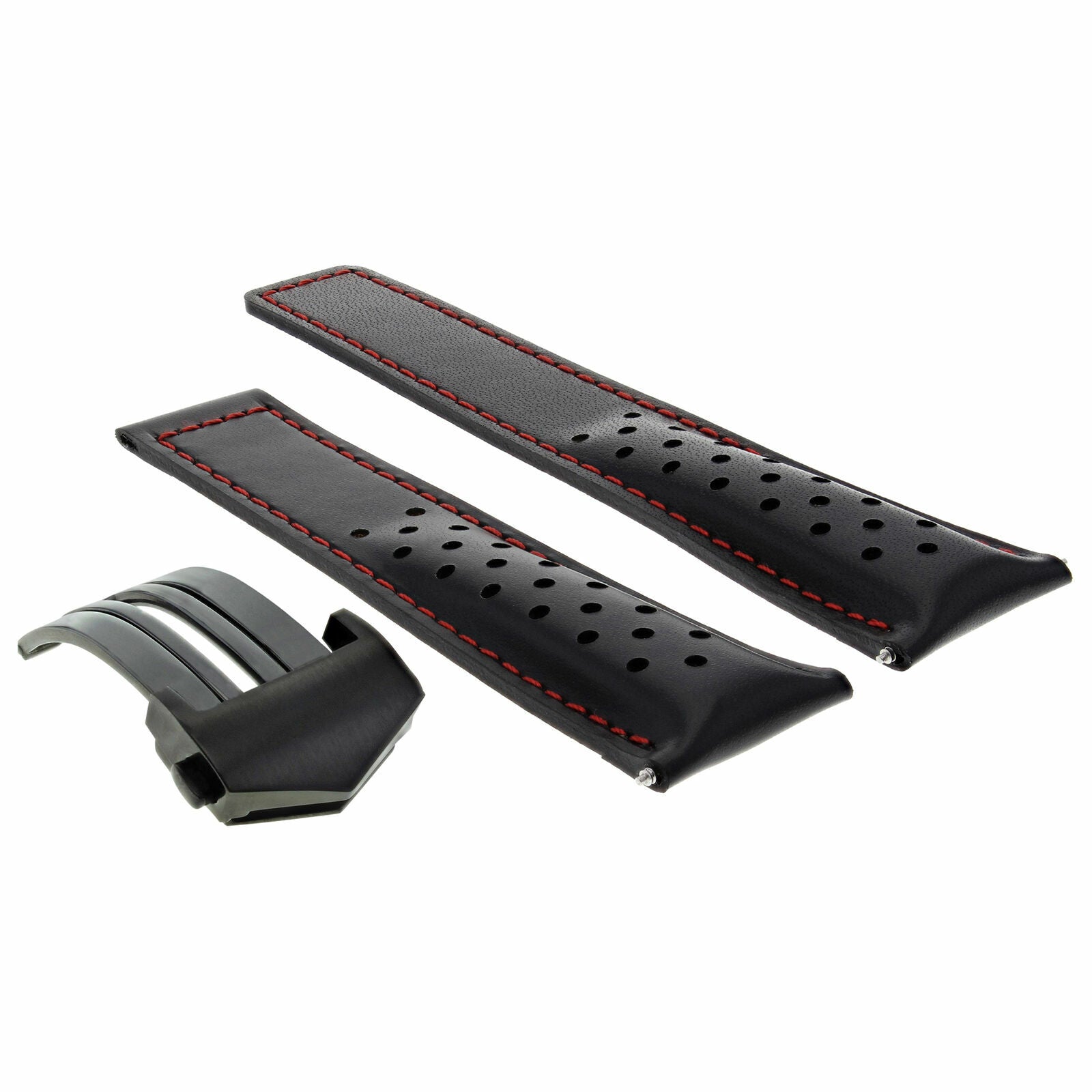 22MM LEATHER BAND STRAP FOR TAG HEUER CARRERA CALIBRE 16 36 BLACK RED PERFORAT