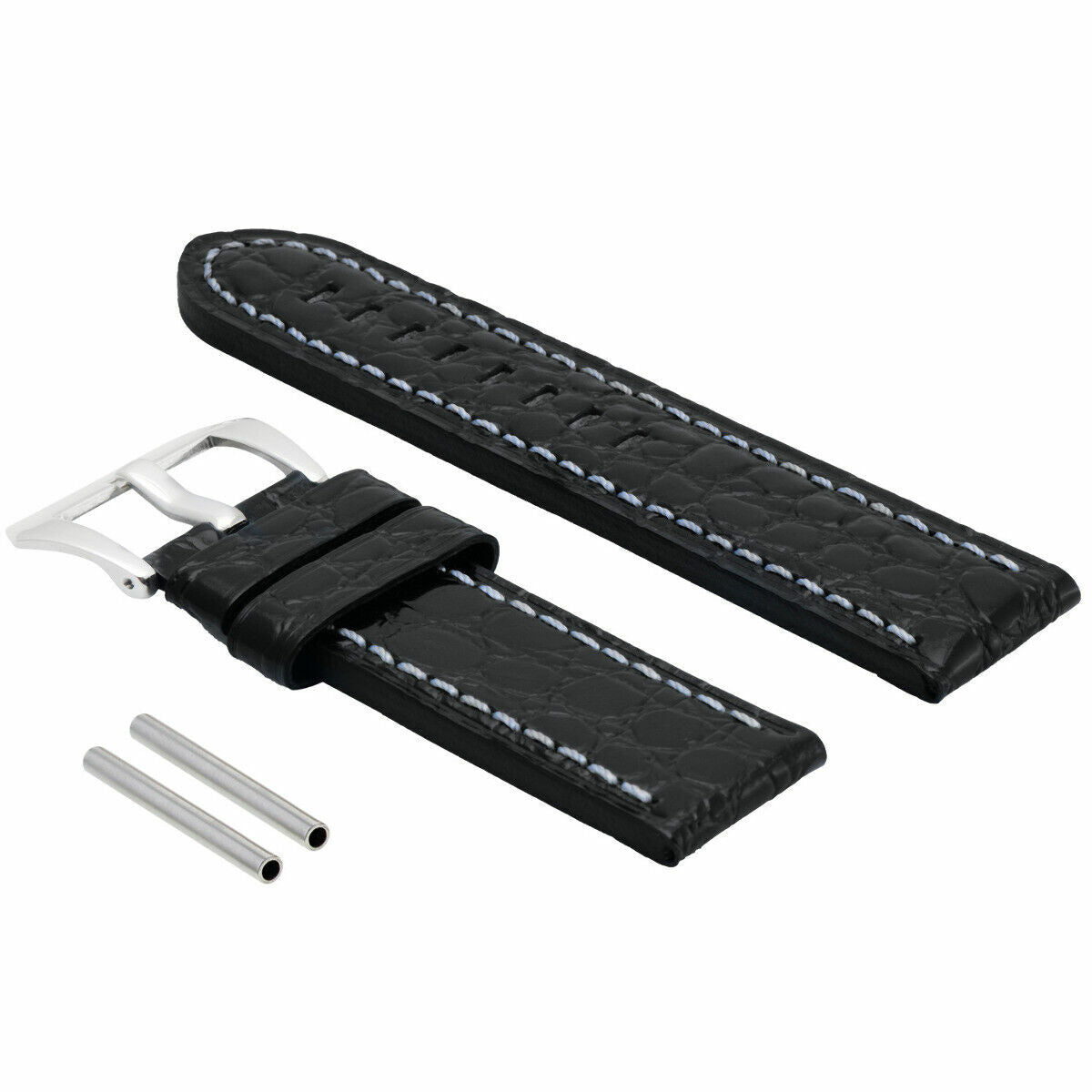 BIG 24MM GATOR LEATHER WATCH BAND PAM STRAP FOR PANERAI GMT BLACK BUCKLE POLISH