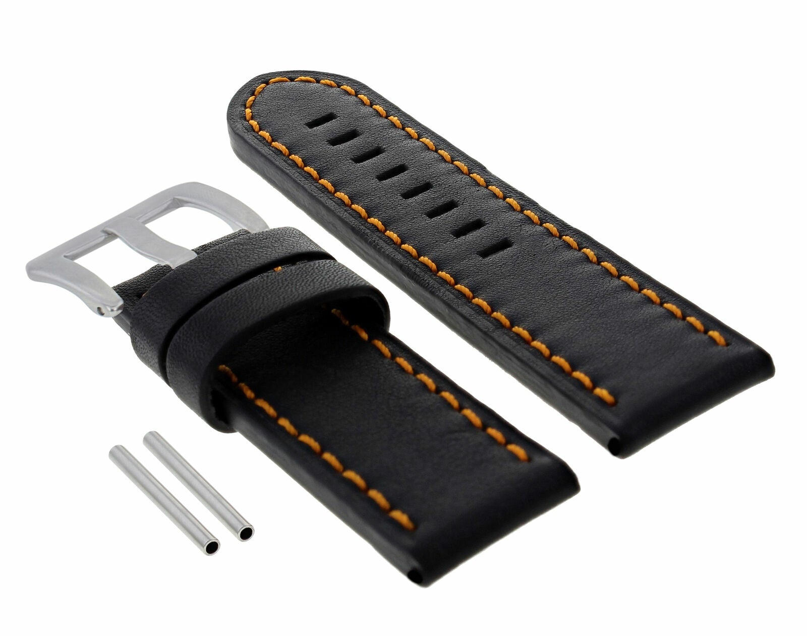 24MM COW LEATHER STRAP WATCH BAND STRAP FOR PAM 44MM PANERAI GMT BLACK ORANGE