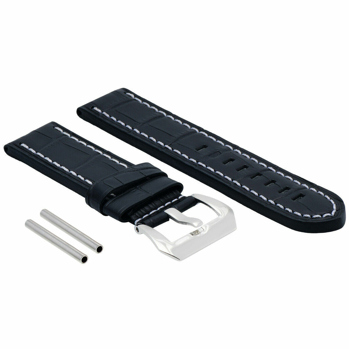 BIG 24MM LEATHER WATCH BAND PAM STRAP FOR 44MM PANERAI BLACK WS BUCKLE POLISH