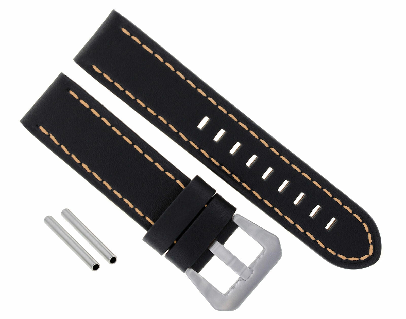 BIG 24MM COW LEATHER WATCH BAND STRAP FOR PANERAI GMT BLACK ORANGE STITCH BRUSH