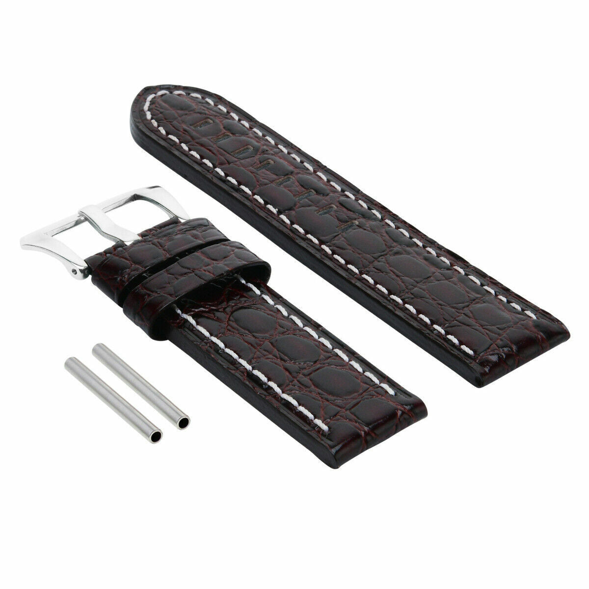 BIG 24MM PAM GATOR LEATHER BAND STRAP FOR 44MM PANERAI D/BROWN POLISH BUCKLE