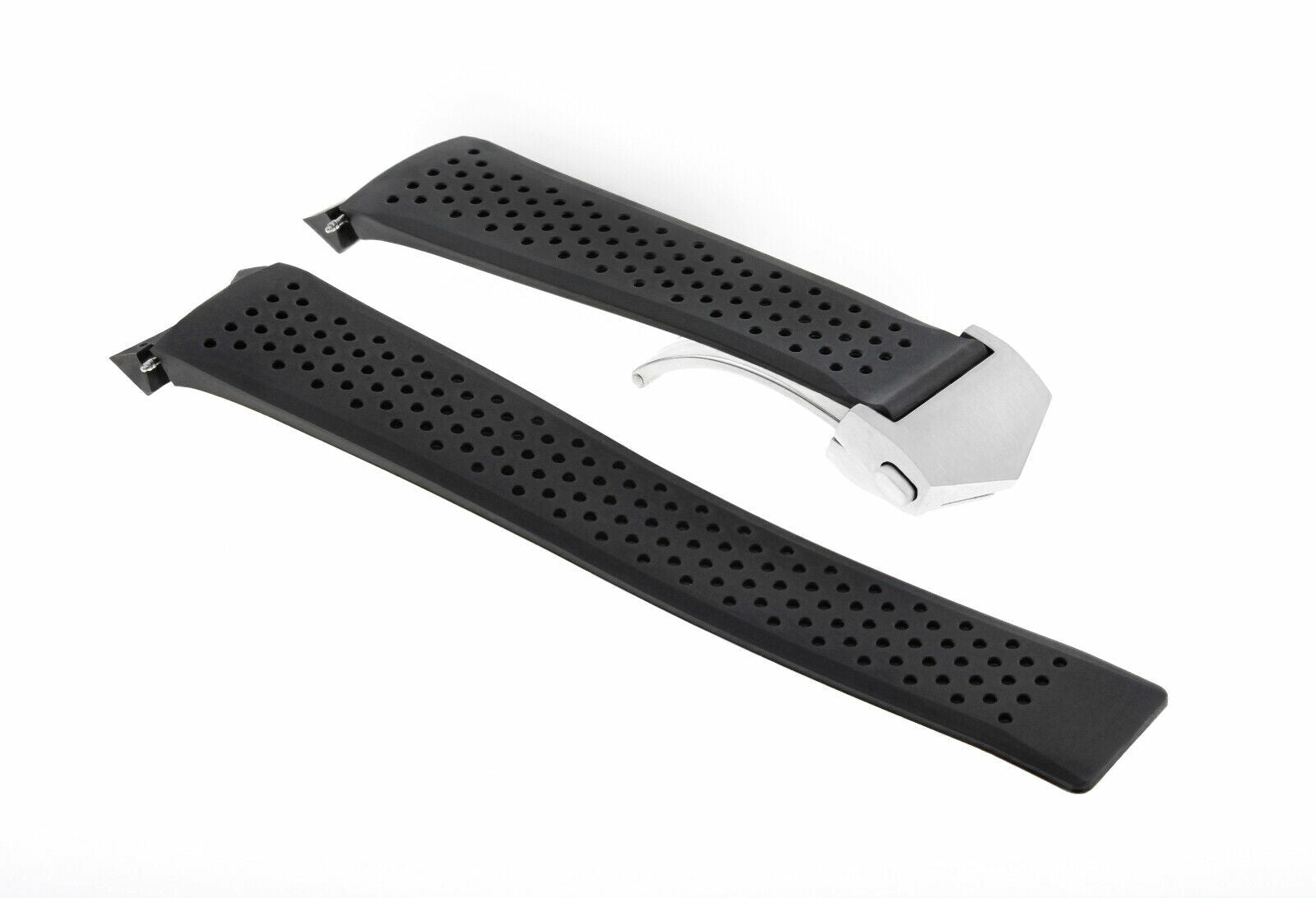 22MM RUBBER STRAP BAND FOR TAG HEUER GRAND CARRERA CALIBRE 5 + CLASP BLACK