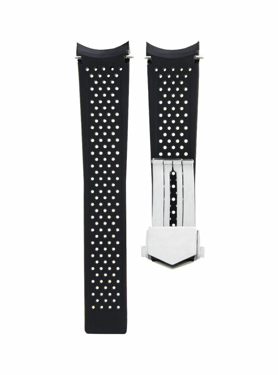 22MM RUBBER STRAP BAND FOR TAG HEUER GRAND CARRERA CALIBRE 5 + CLASP BLACK