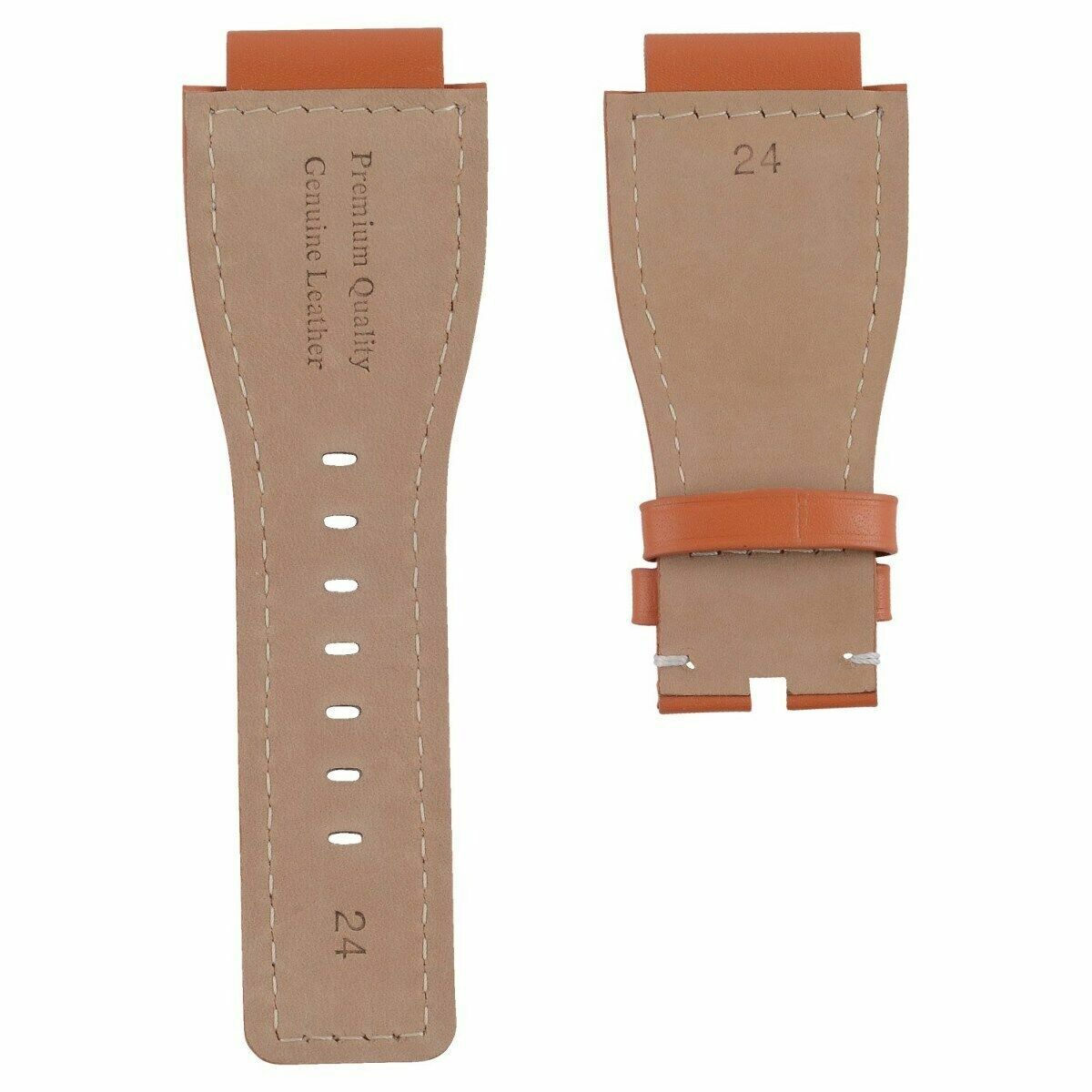 24MM LEATHER WATCH STRAP SMOOTH BAND FOR BELL & ROSS BR-01-03 WATCH ORANGE WS TQ