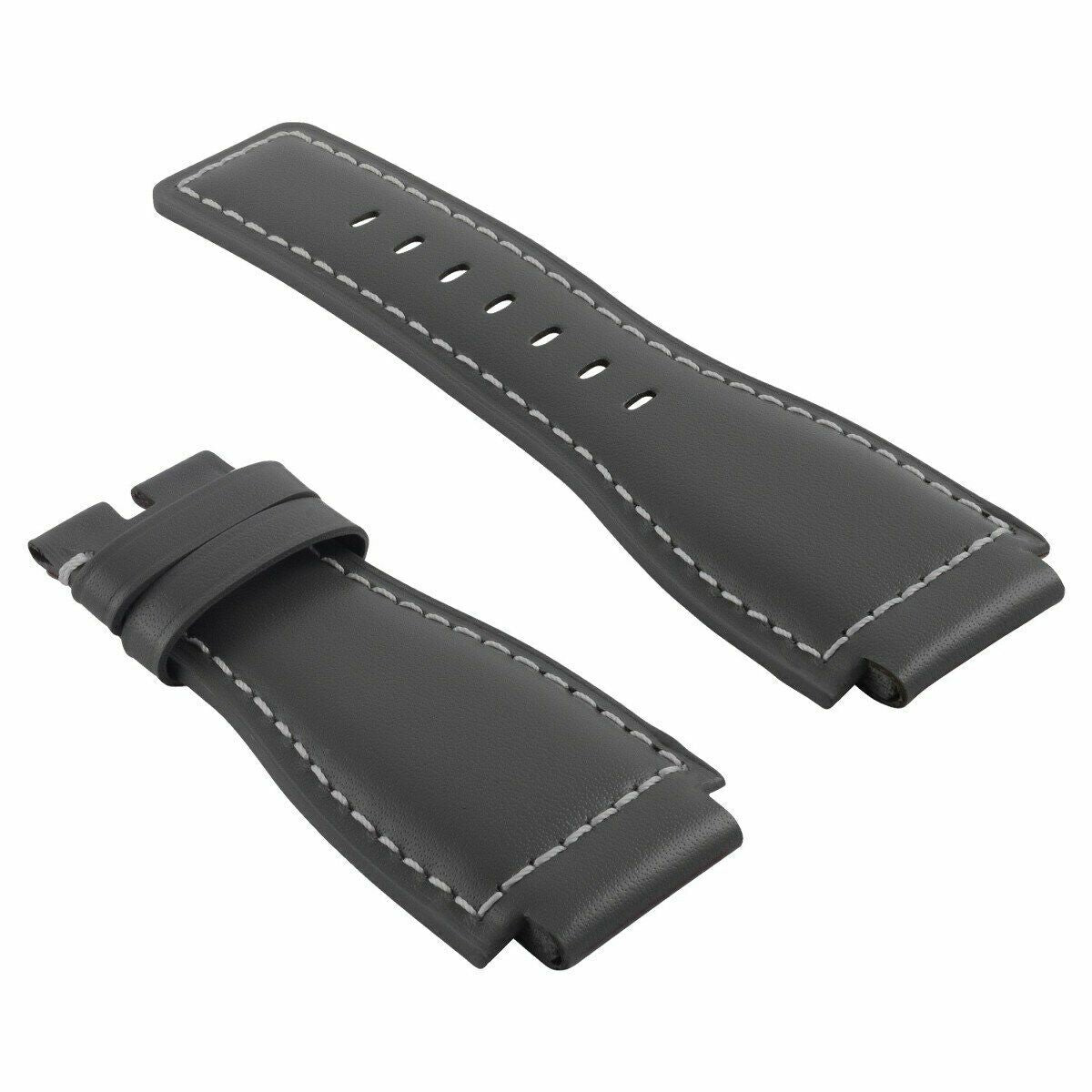 24MM GENUINE LEATHER WATCH STRAP SMOOTH BAND FOR BELL & ROSS BR-01-03 GREY WS