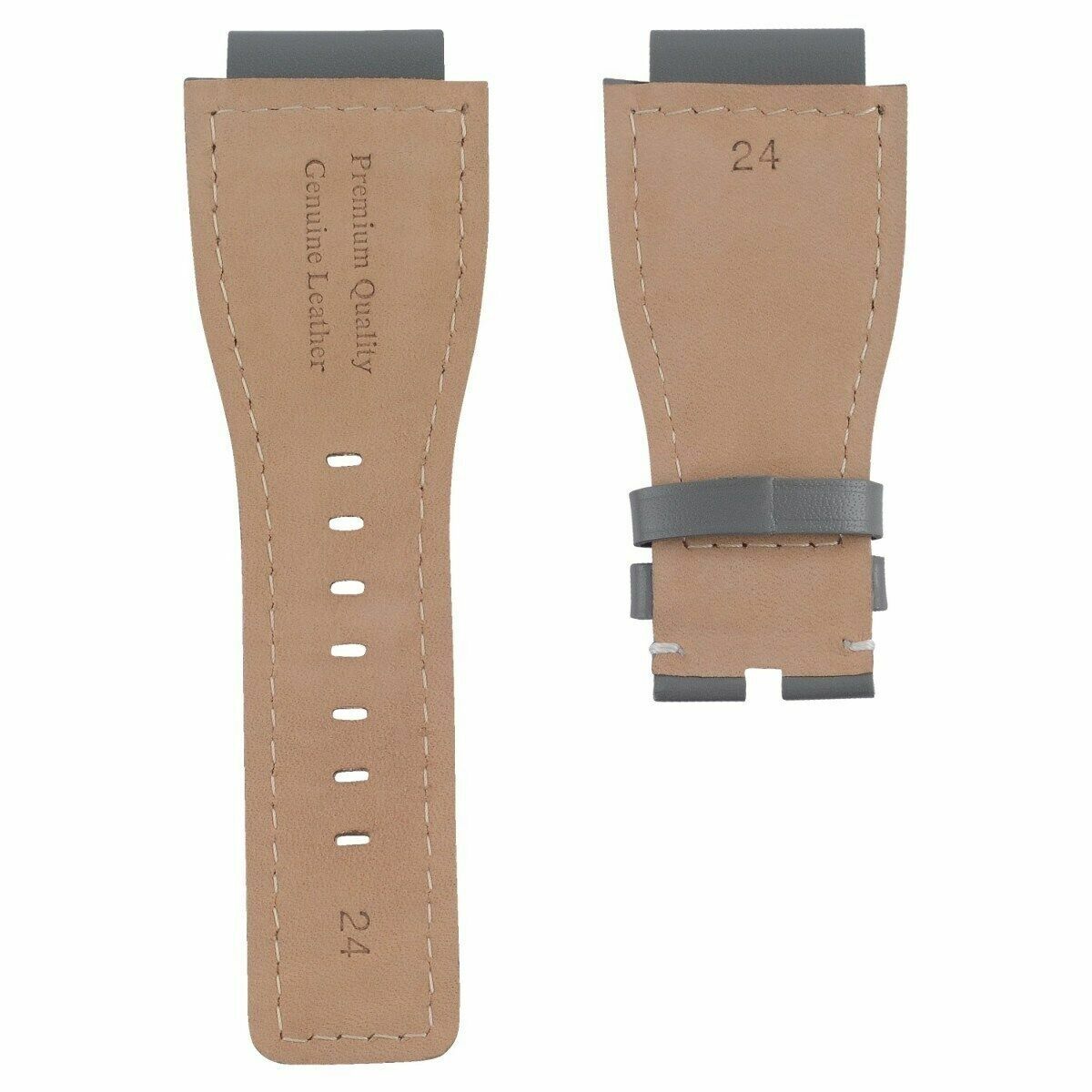 24MM GENUINE LEATHER WATCH STRAP SMOOTH BAND FOR BELL & ROSS BR-01-03 GREY WS