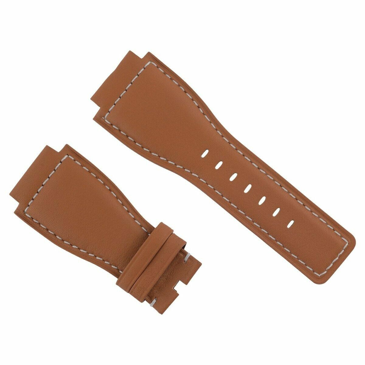 24MM LEATHER WATCH STRAP SMOOTH BAND FOR BELL & ROSS BR-01-03 TAN L/BROWN WS