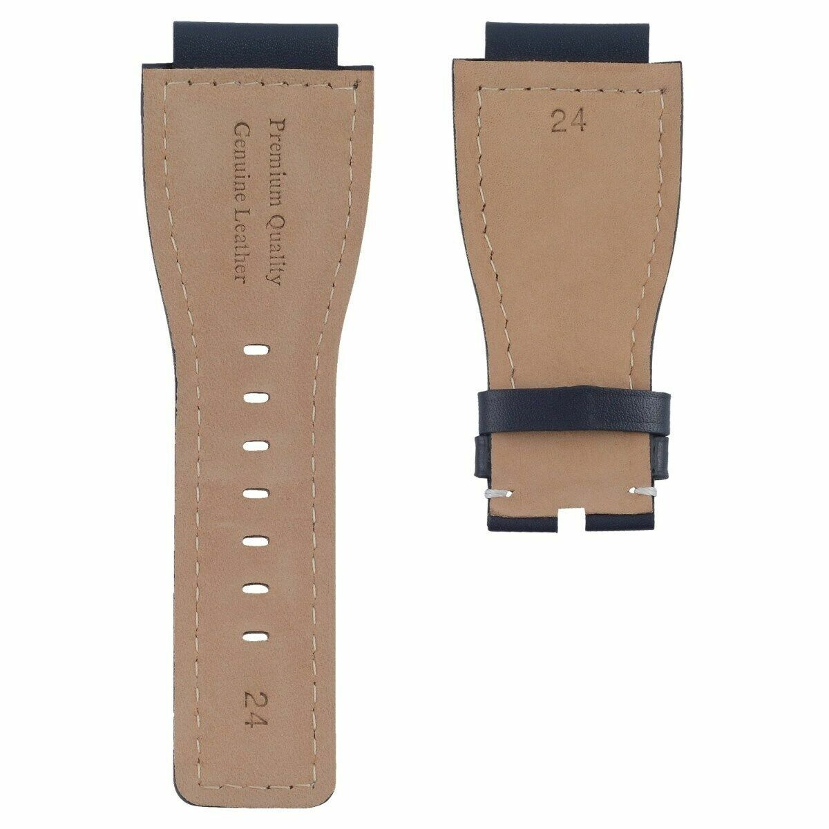 24MM GENUINE LEATHER WATCH STRAP SMOOTH BAND FOR BELL & ROSS BR-01-03 WATCH BLUE