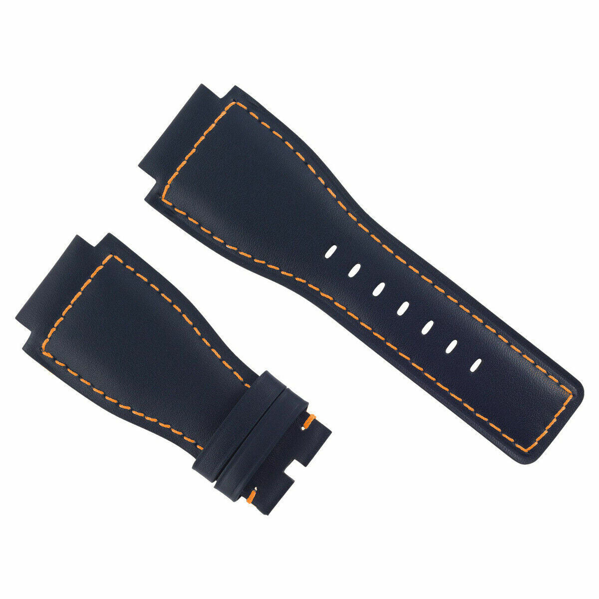 24MM GENUINE LEATHER STRAP SMOOTH BAND FOR BELL & ROSS BR-01-03 BLUE ORANGE STIT