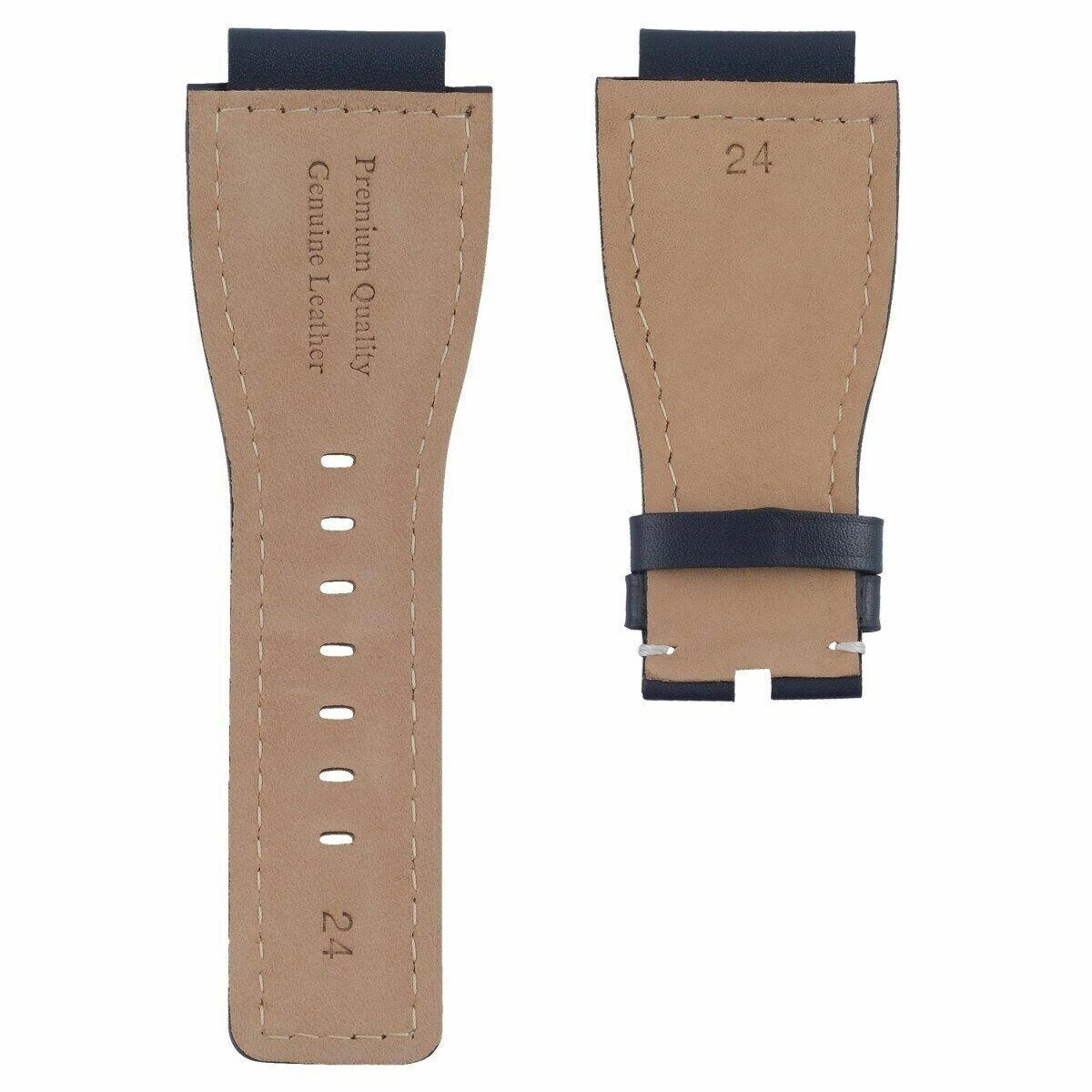 24MM GENUINE LEATHER WATCH STRAP SMOOTH BAND FOR BELL & ROSS BR-01-03 BLUE WS