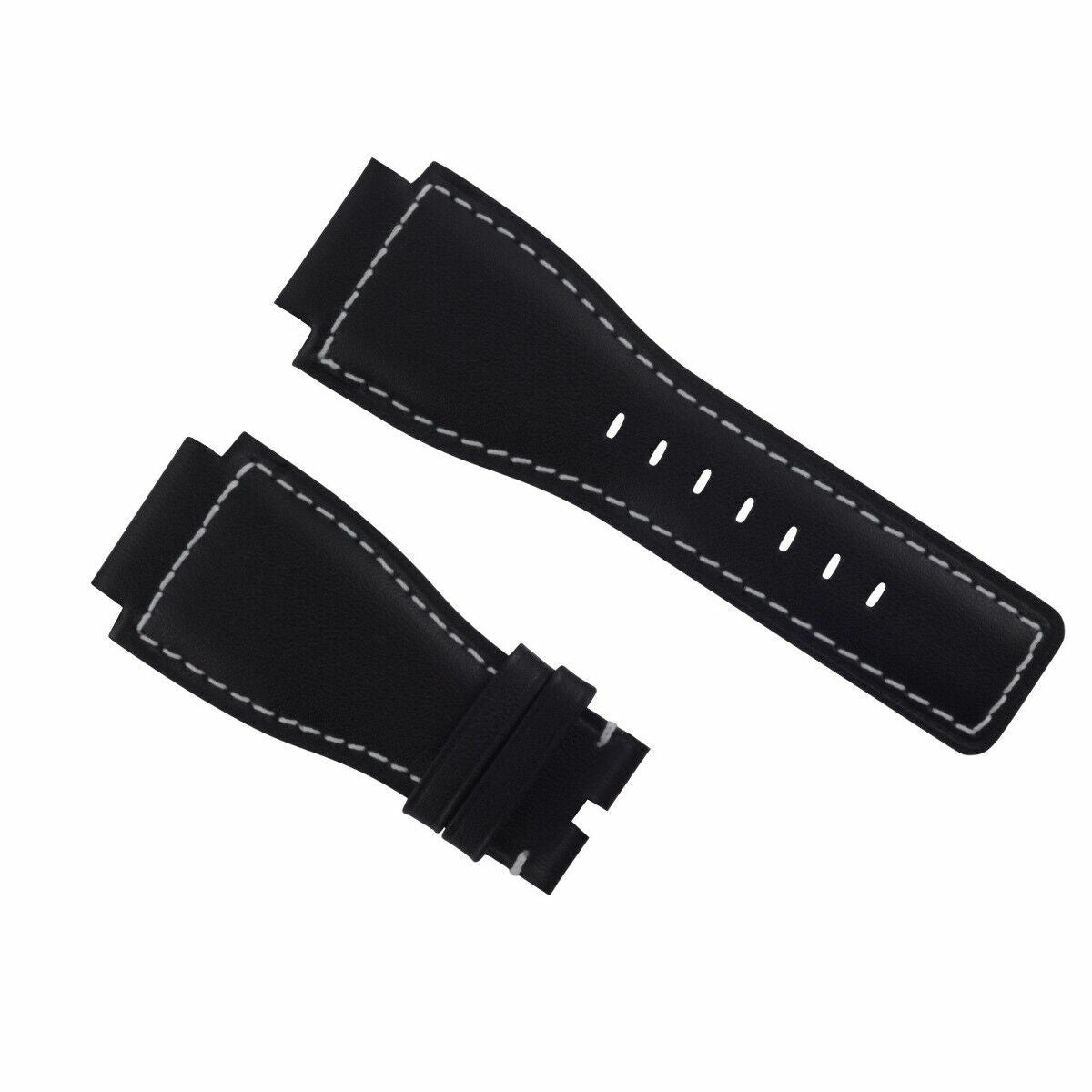 24MM GENUINE LEATHER STRAP SMOOTH BAND FOR BELL & ROSS BR-01-03 WATCH BLACK WS