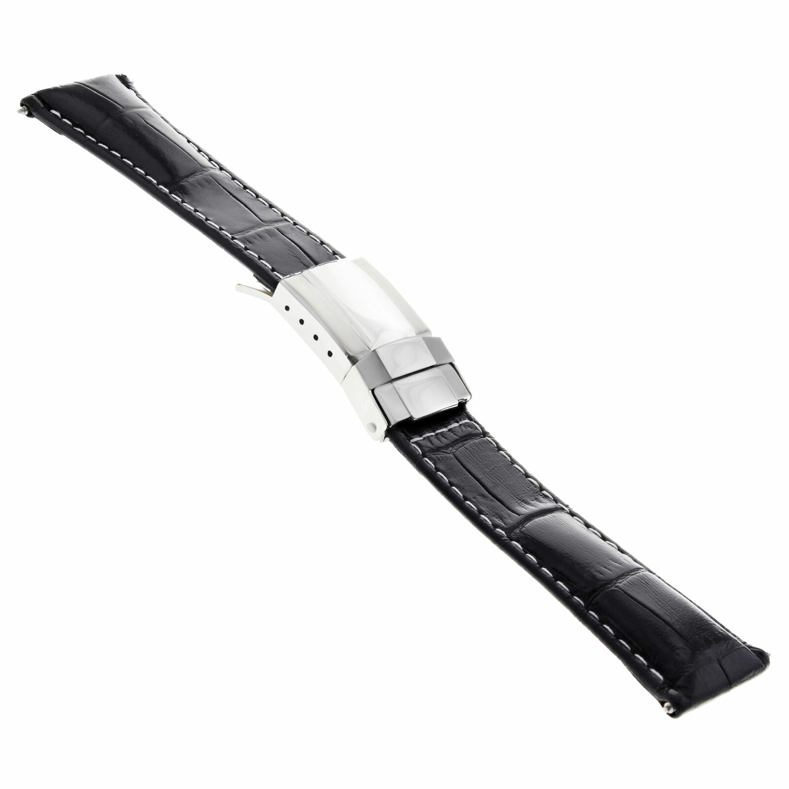 LEATHER STRAP FOR ROLEX DAYTONA 16518 16519 16520 BLACK WS SHORT +  STEEL CLASP