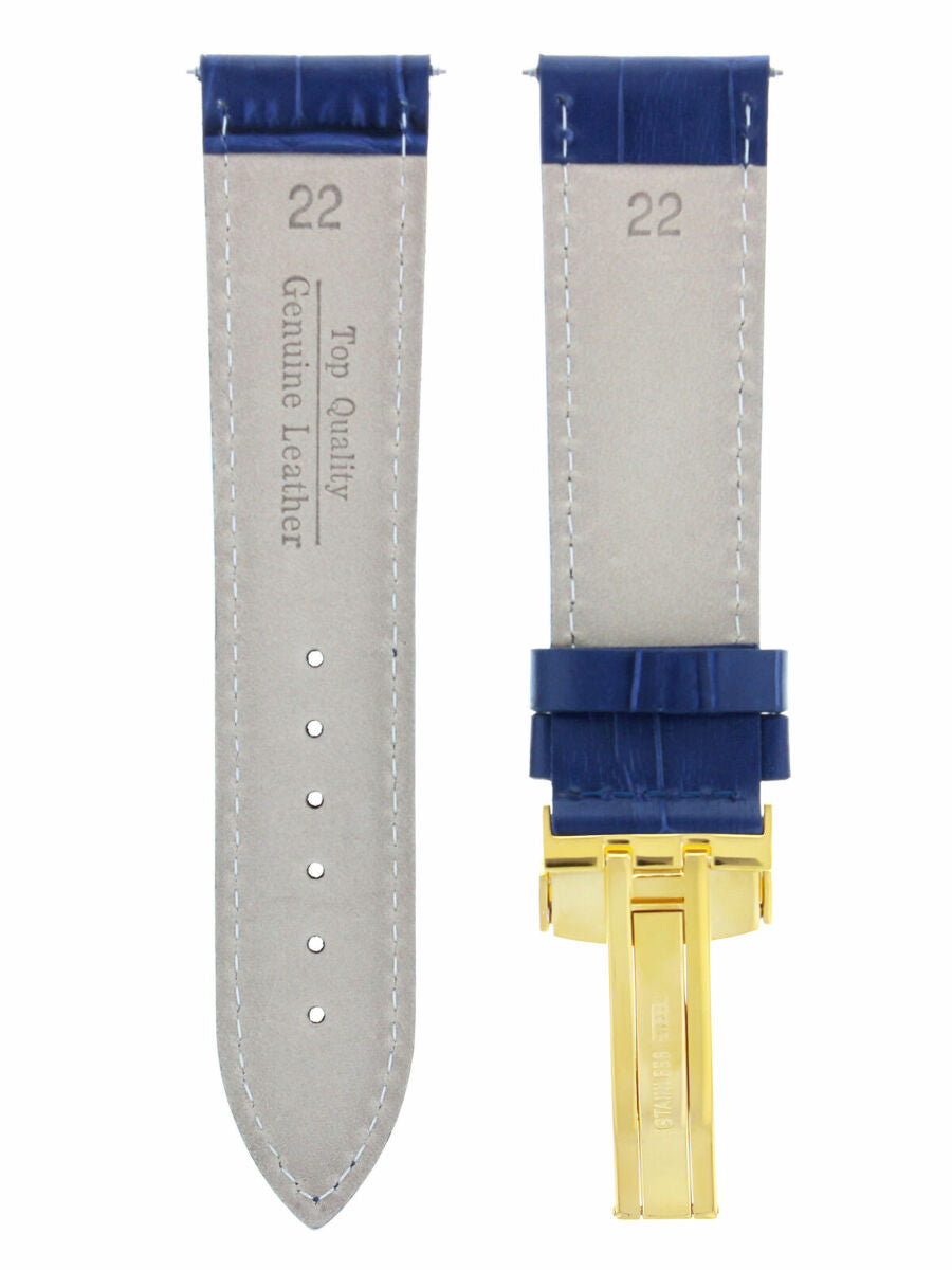 22MM LEATHER WATCH STRAP BAND  FOR INVICTA RUSSIAN DEPLOYMENT CLASP BLUE GOLD