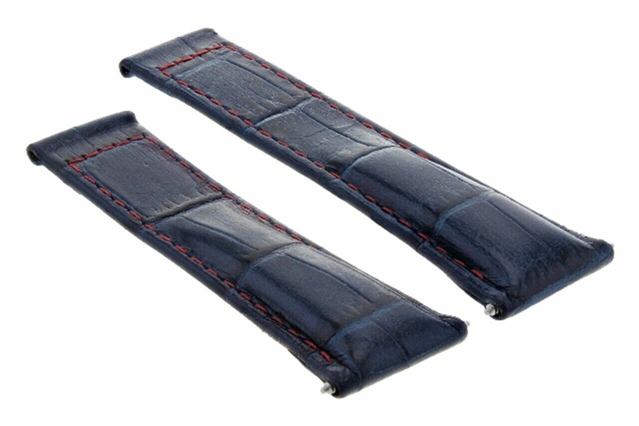 LEATHER STRAP FOR ROLEX DAYTONA 16519 116519 116520 116523 BLUE RED STITCH SHORT